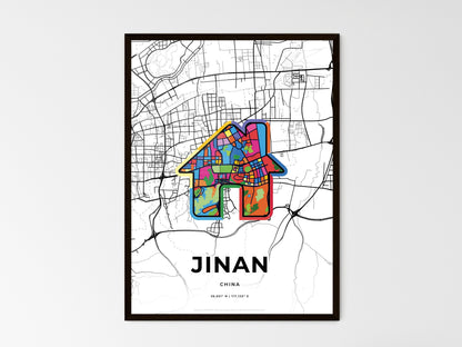 JINAN CHINA minimal art map with a colorful icon. Where it all began, Couple map gift. Style 3