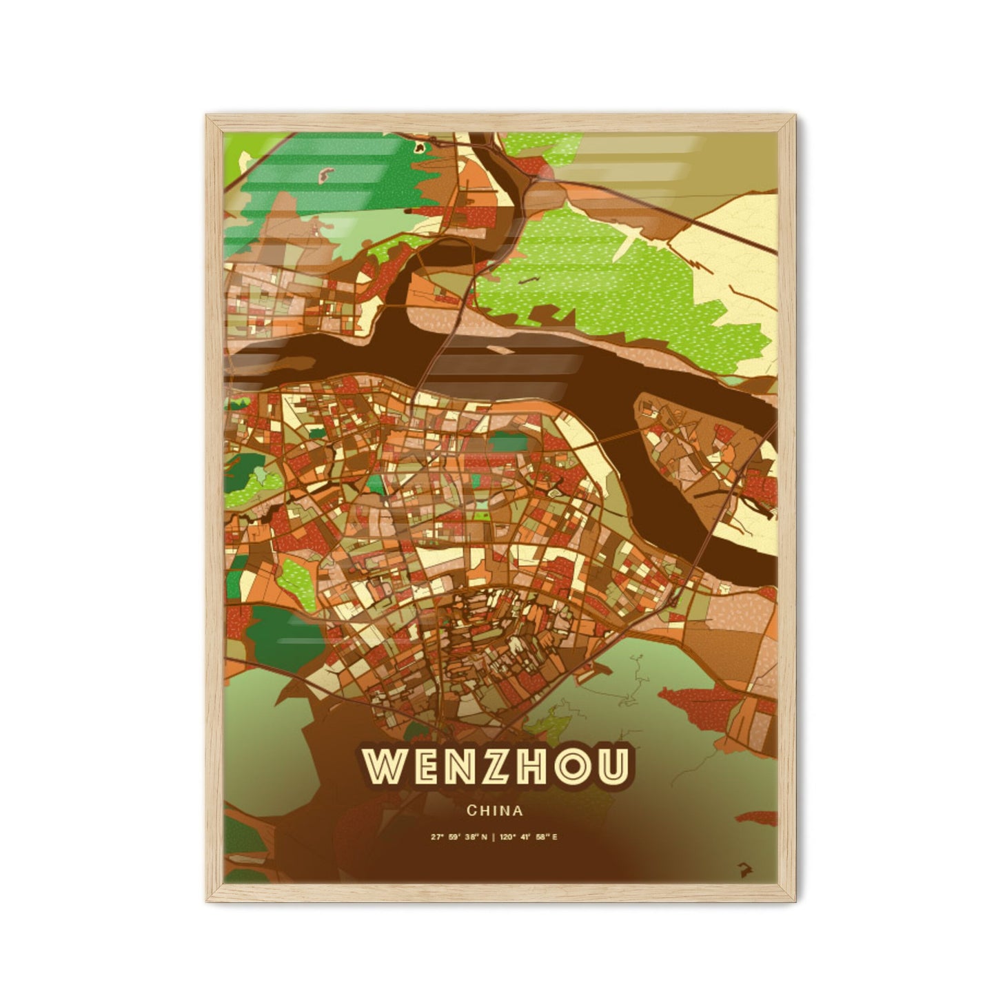 Colorful WENZHOU CHINA Fine Art Map Farmhouse