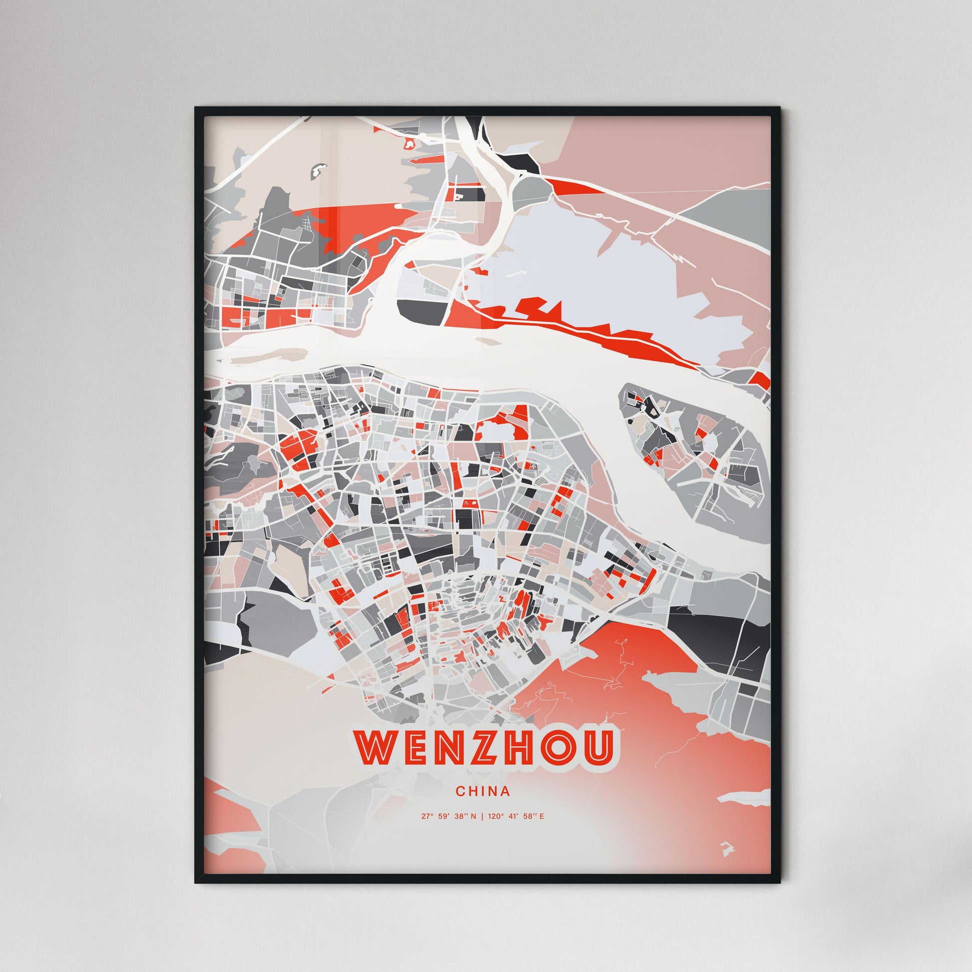 Colorful WENZHOU CHINA Fine Art Map Modern