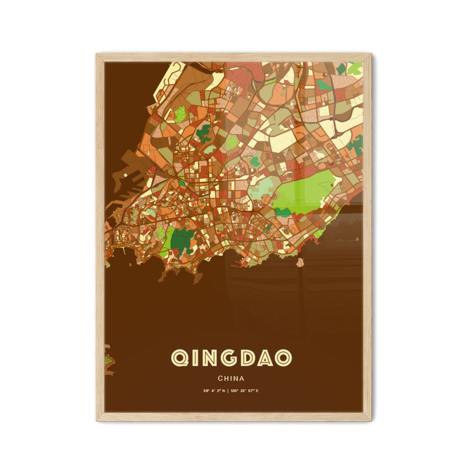 Colorful QINGDAO CHINA Fine Art Map Farmhouse