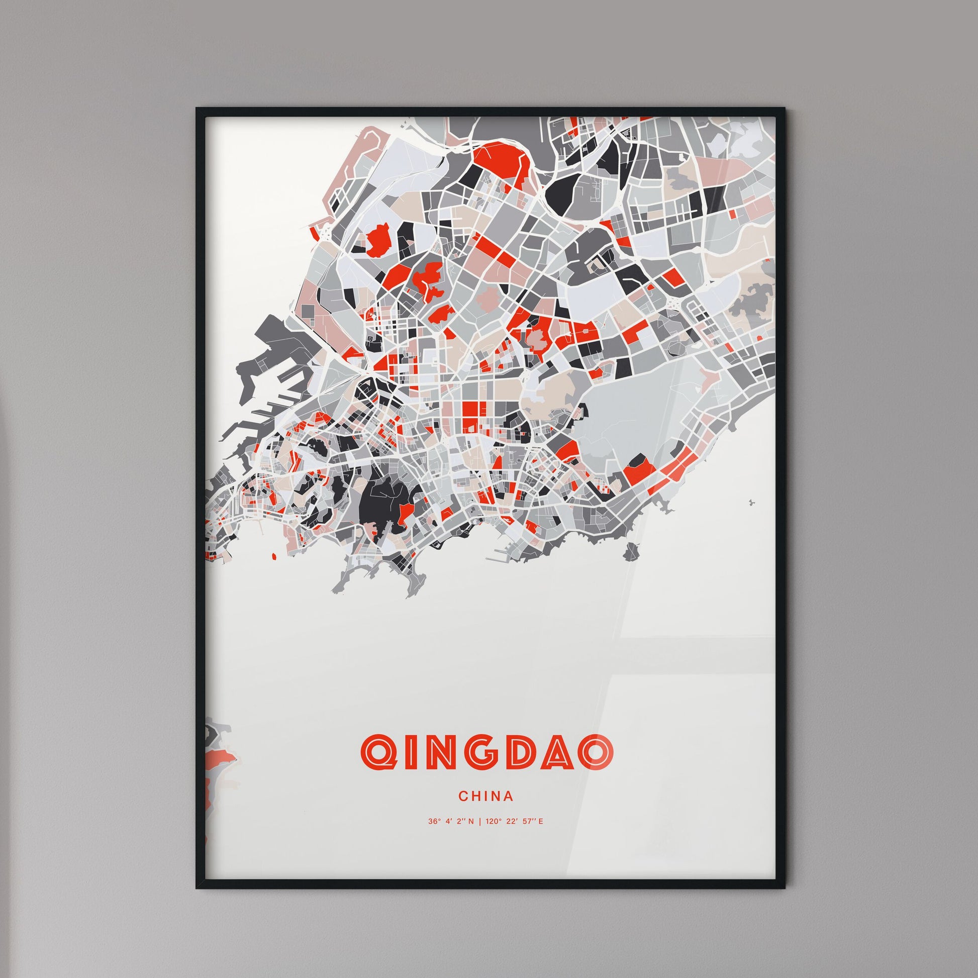 Colorful QINGDAO CHINA Fine Art Map Modern