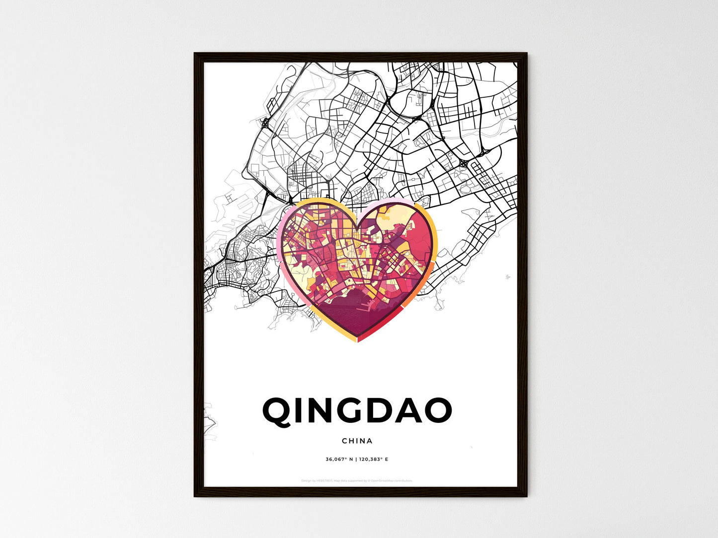 QINGDAO CHINA minimal art map with a colorful icon. Style 2