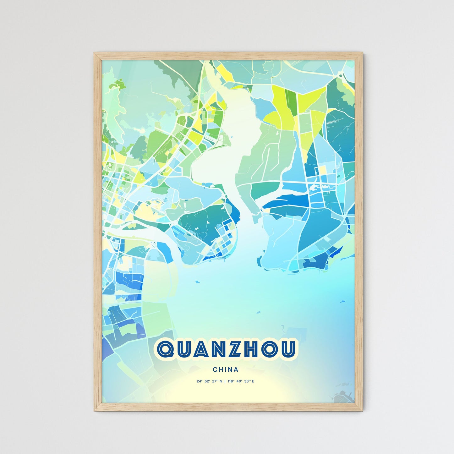 Colorful QUANZHOU CHINA Fine Art Map Cool Blue