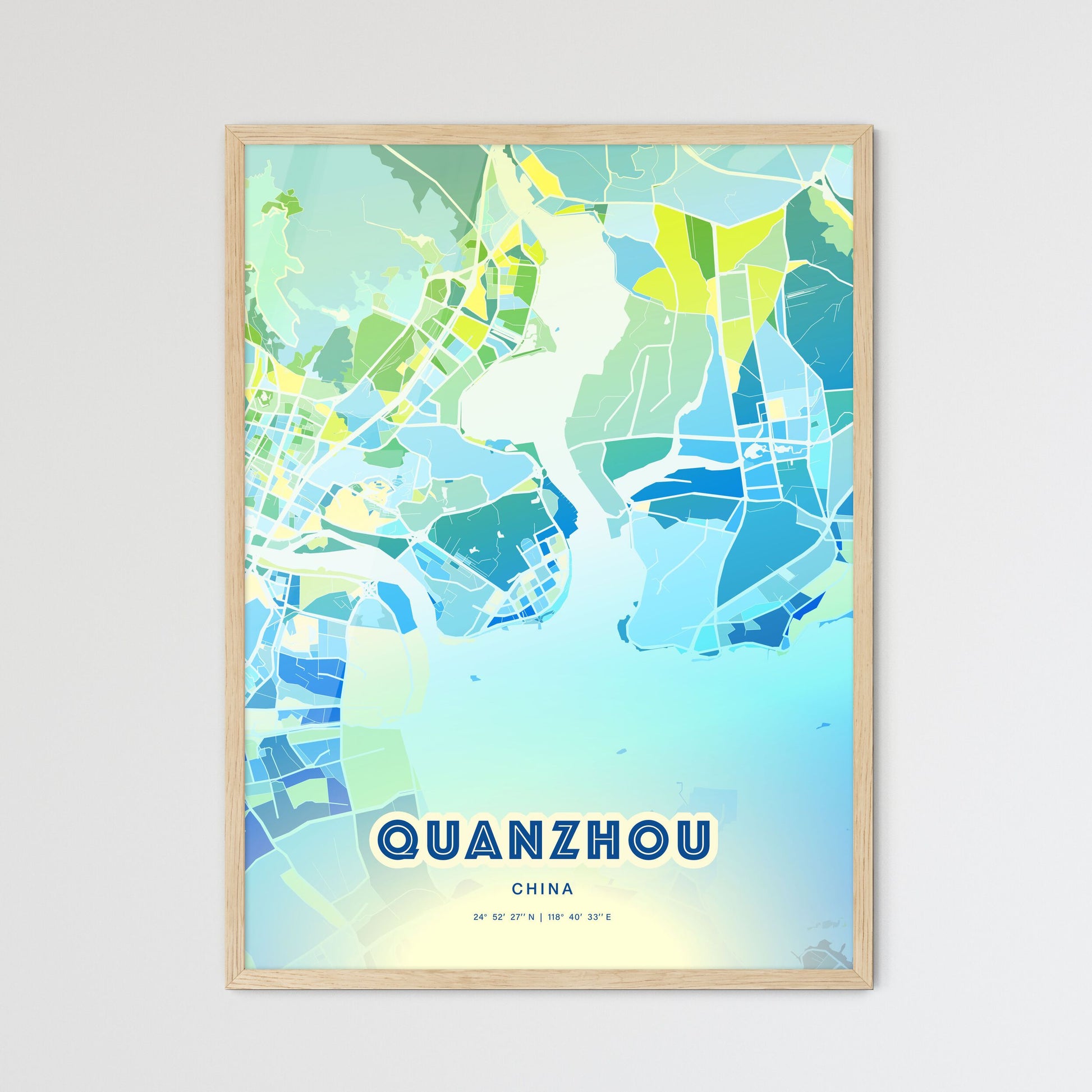 Colorful QUANZHOU CHINA Fine Art Map Cool Blue