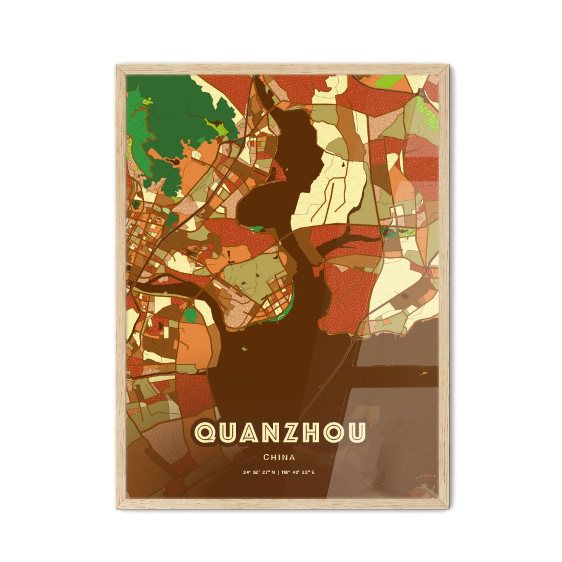 Colorful QUANZHOU CHINA Fine Art Map Farmhouse