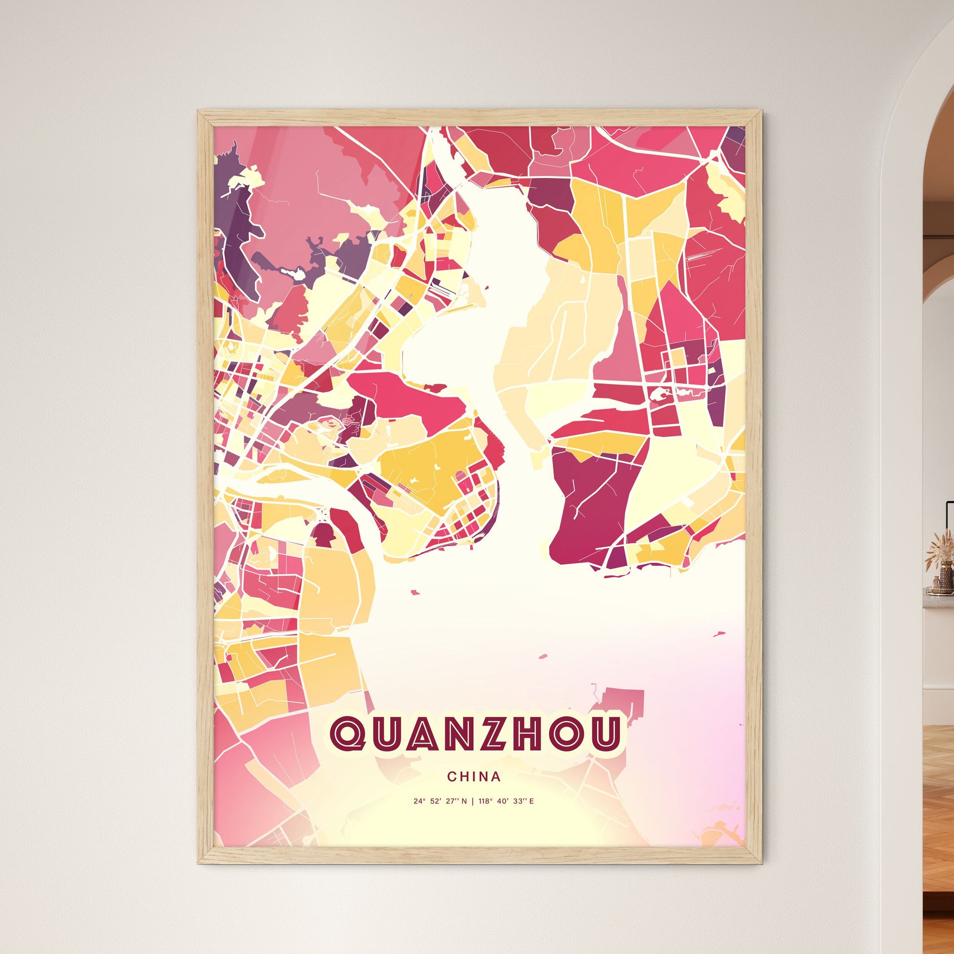 Colorful QUANZHOU CHINA Fine Art Map Hot Red