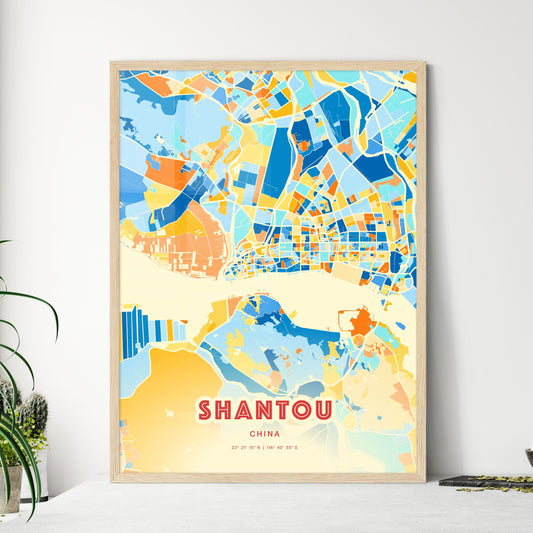 Colorful SHANTOU CHINA Fine Art Map Blue Orange