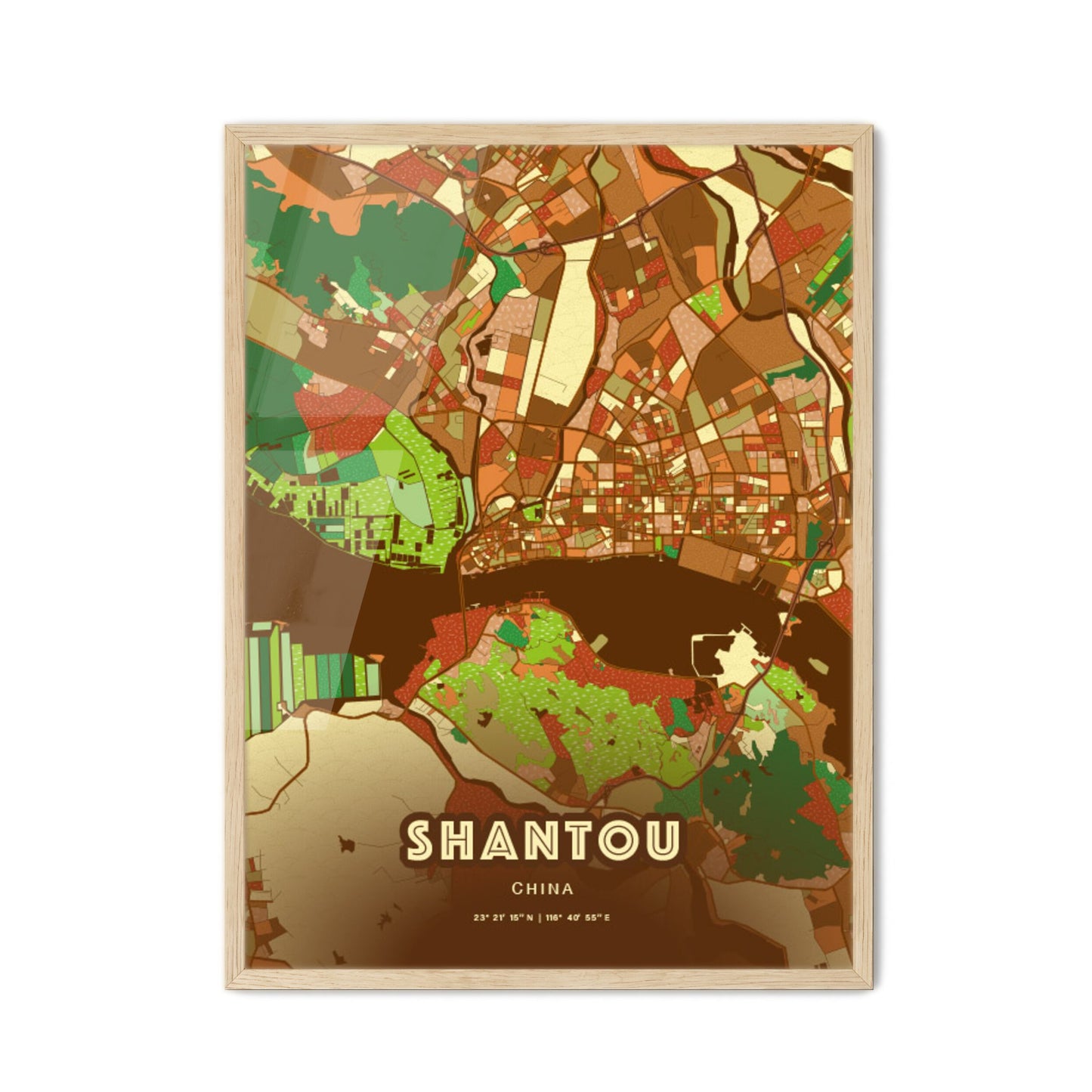 Colorful SHANTOU CHINA Fine Art Map Farmhouse