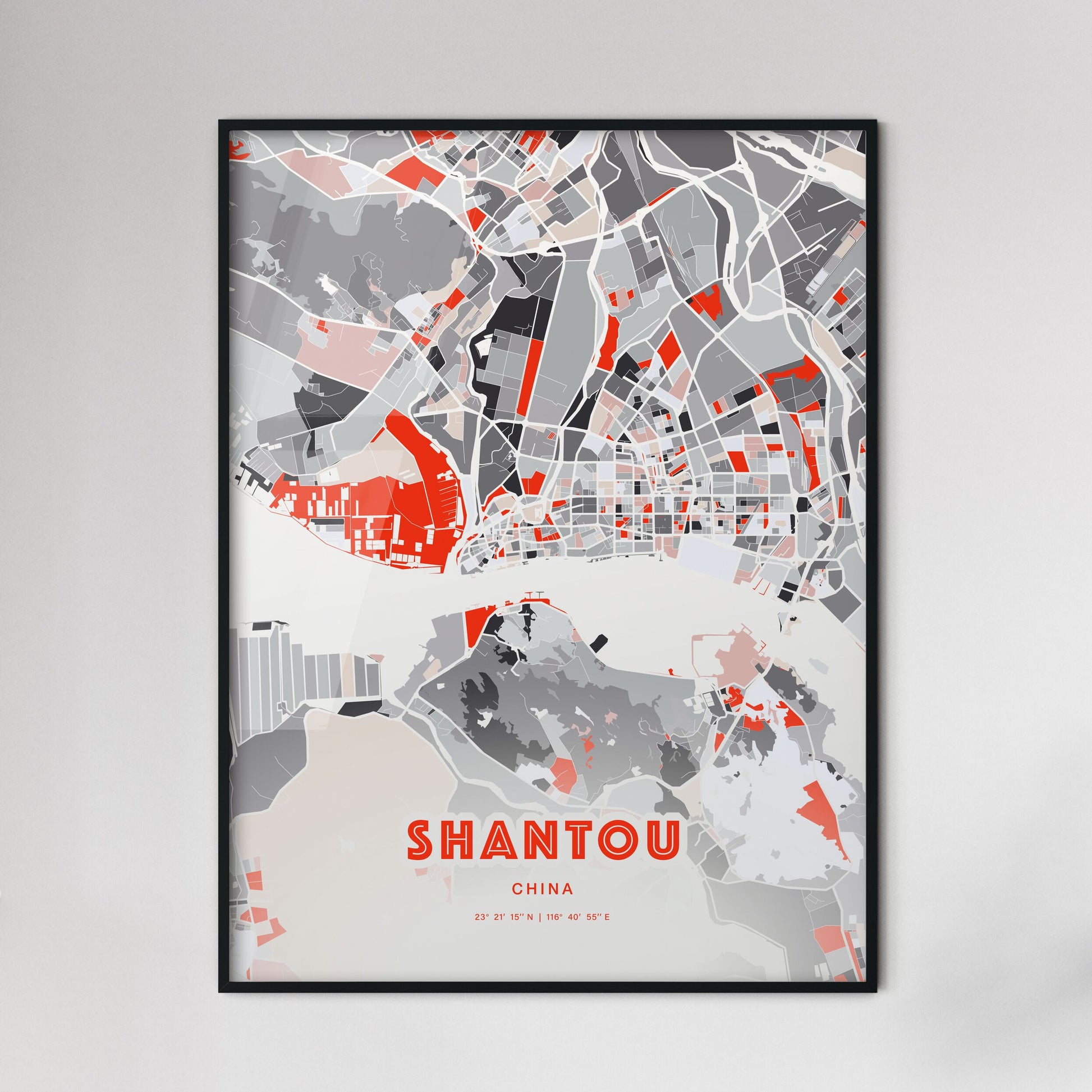 Colorful SHANTOU CHINA Fine Art Map Modern