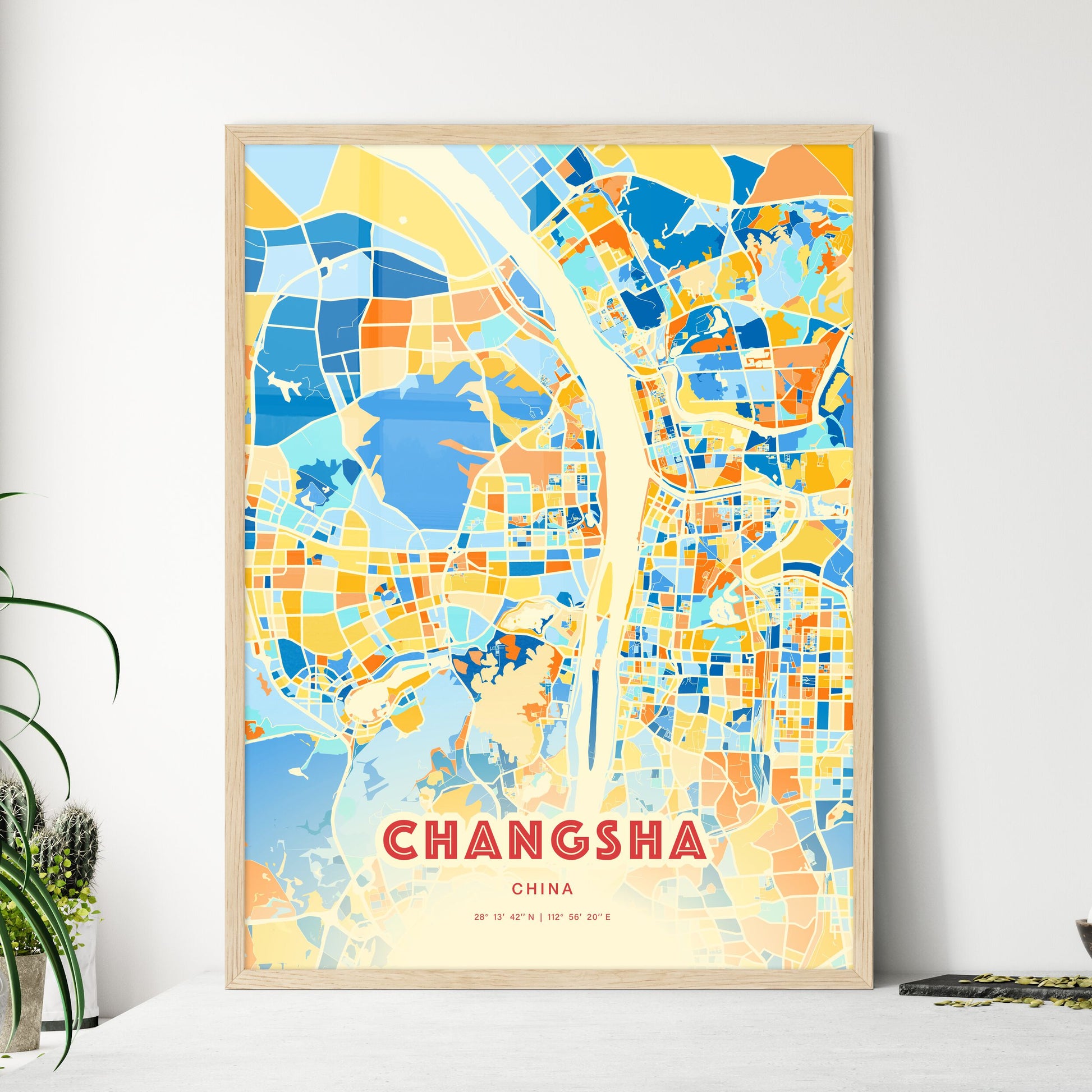 Colorful CHANGSHA CHINA Fine Art Map Blue Orange