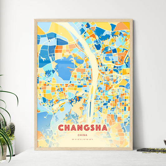 Colorful CHANGSHA CHINA Fine Art Map Blue Orange