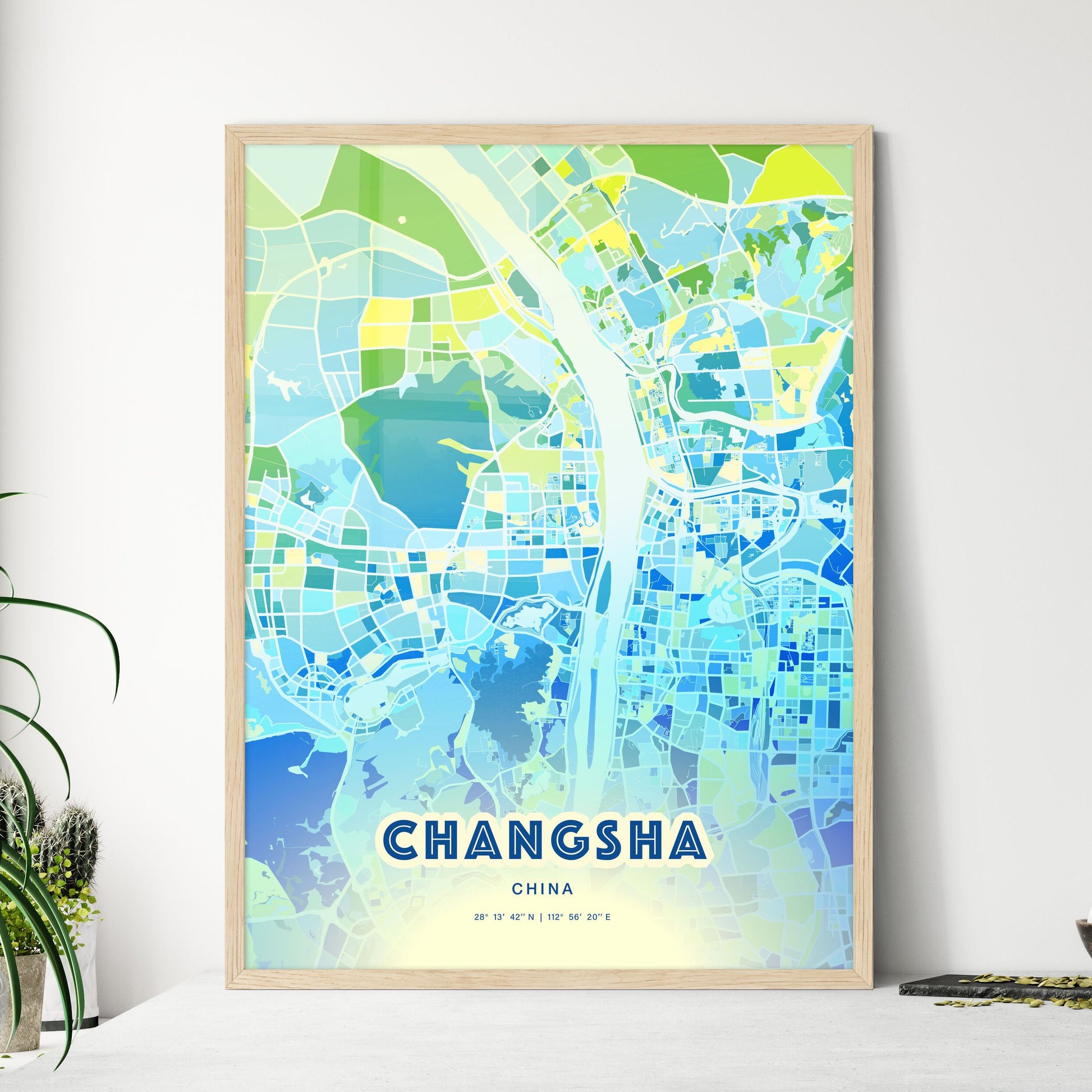 Colorful CHANGSHA CHINA Fine Art Map Cool Blue