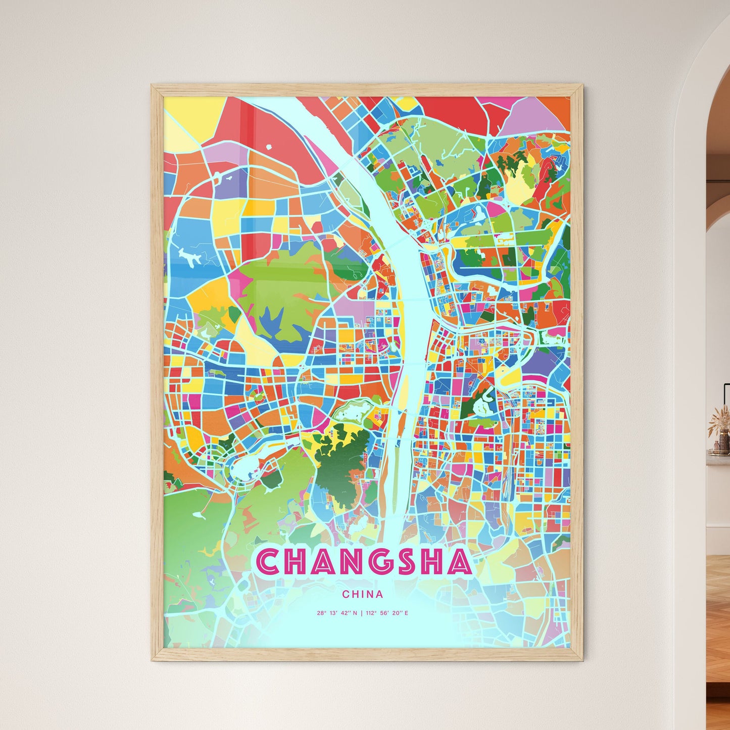 Colorful CHANGSHA CHINA Fine Art Map Crazy Colors