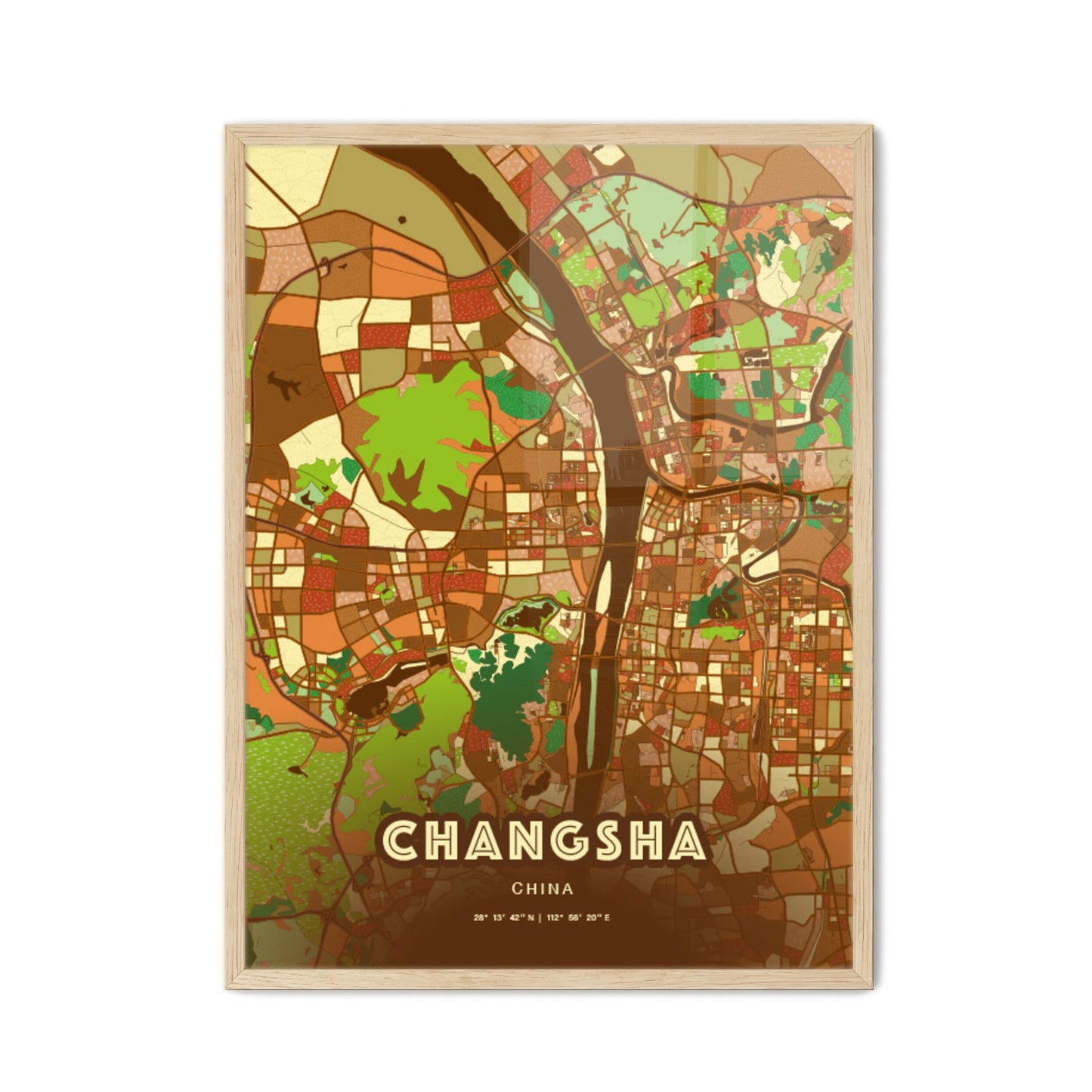 Colorful CHANGSHA CHINA Fine Art Map Farmhouse