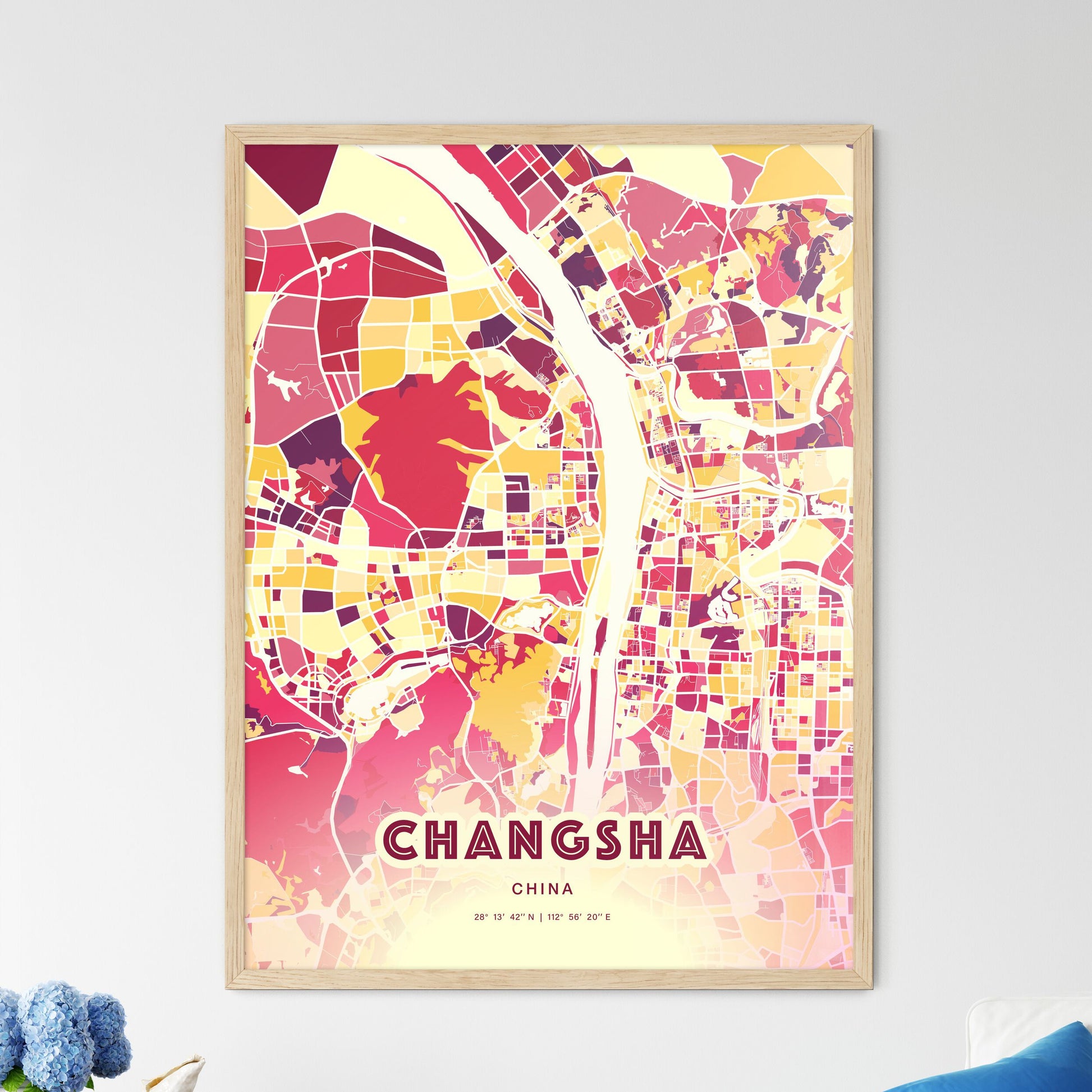 Colorful CHANGSHA CHINA Fine Art Map Hot Red