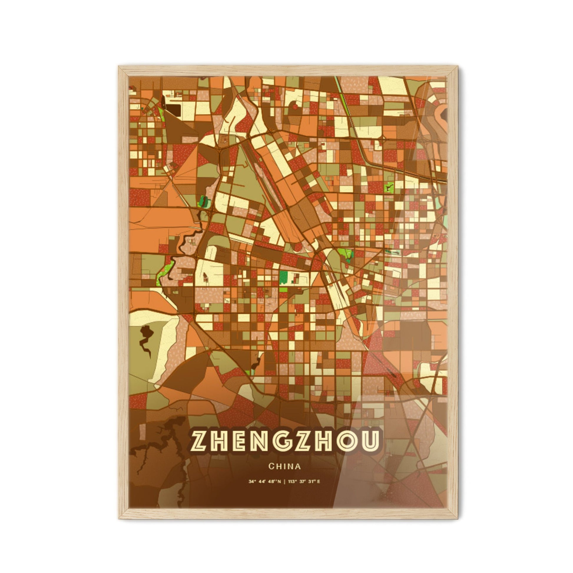 Colorful ZHENGZHOU CHINA Fine Art Map Farmhouse