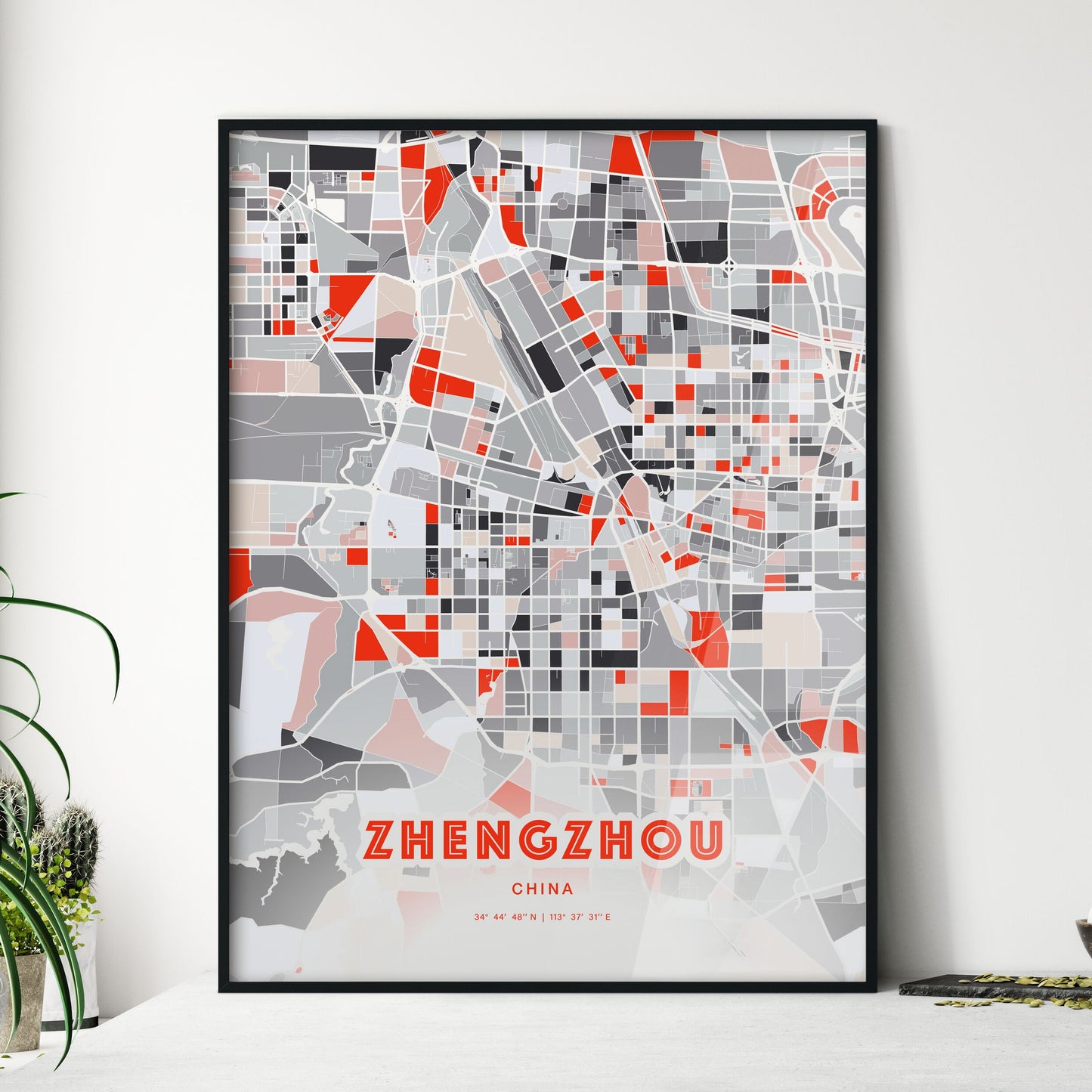 Colorful ZHENGZHOU CHINA Fine Art Map Modern