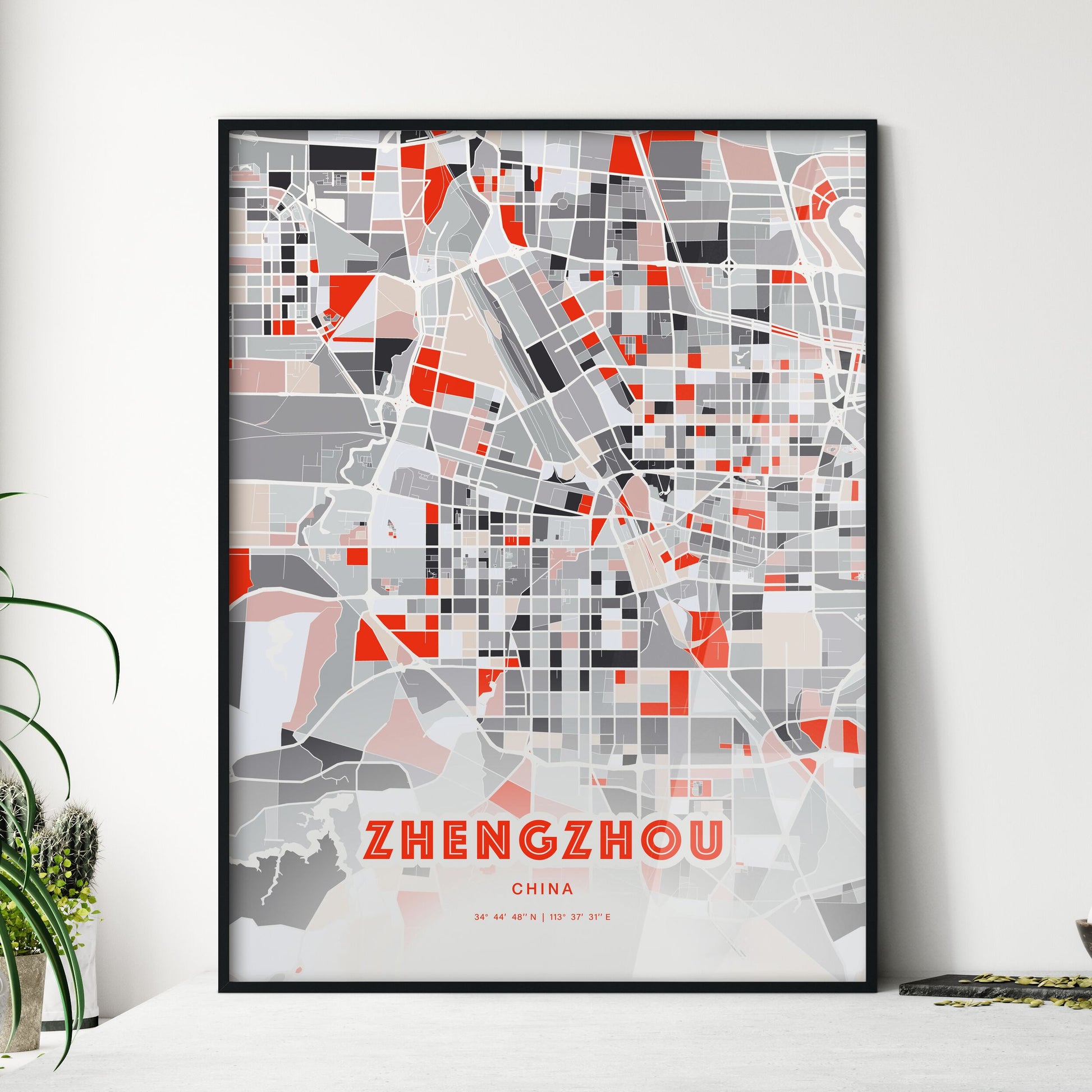 Colorful ZHENGZHOU CHINA Fine Art Map Modern