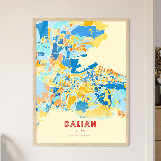 Colorful DALIAN CHINA Fine Art Map Blue Orange