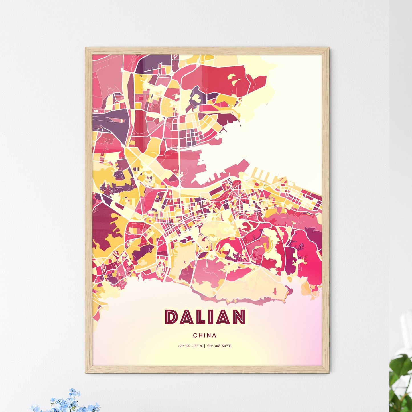 Colorful DALIAN CHINA Fine Art Map Hot Red