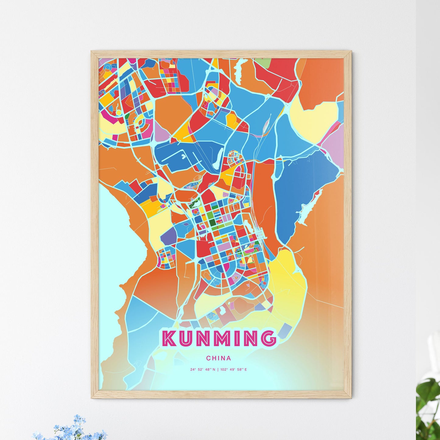 Colorful KUNMING CHINA Fine Art Map Crazy Colors
