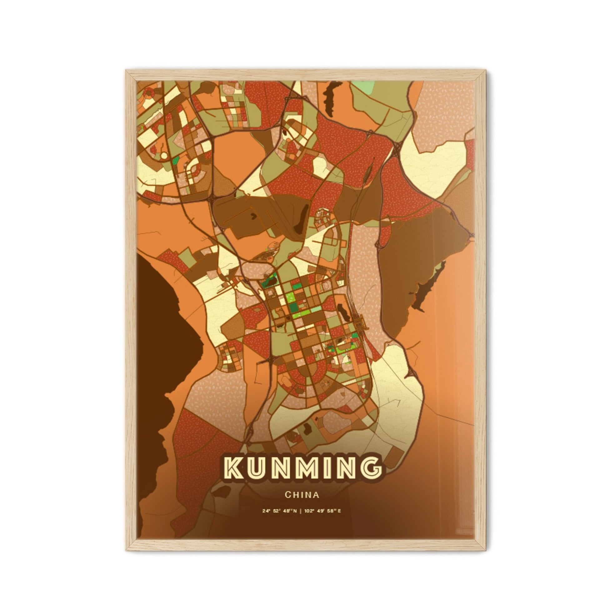 Colorful KUNMING CHINA Fine Art Map Farmhouse