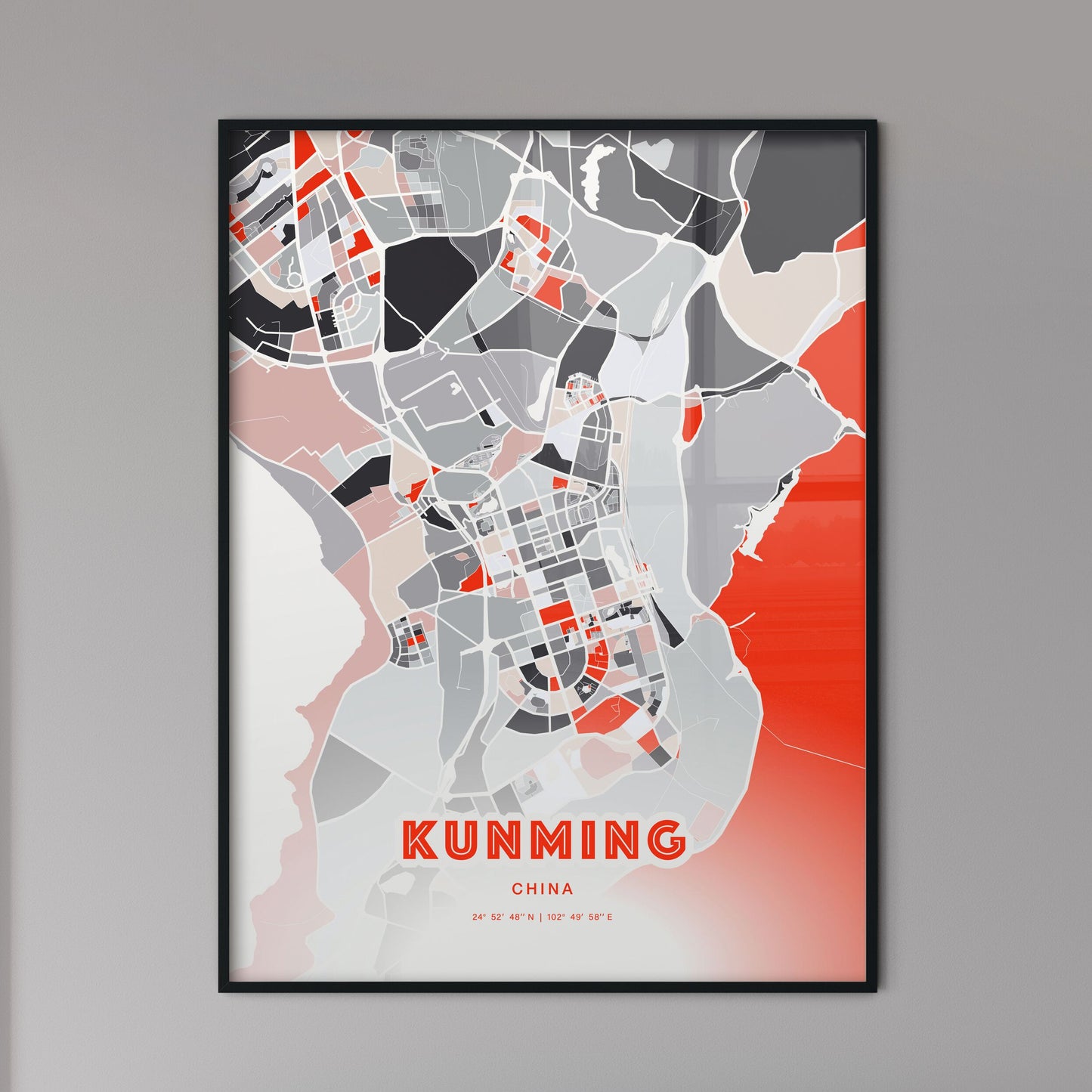 Colorful KUNMING CHINA Fine Art Map Modern