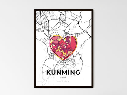 KUNMING CHINA minimal art map with a colorful icon. Where it all began, Couple map gift. Style 2