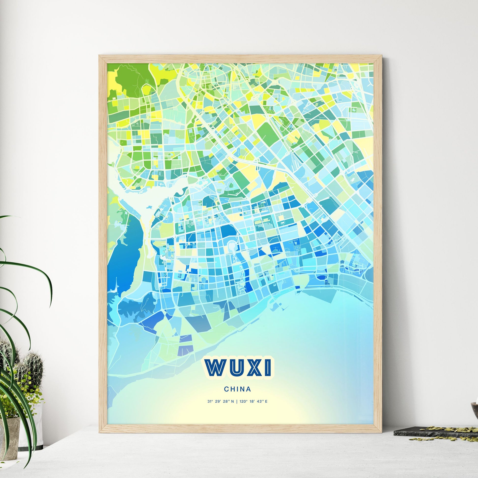 Colorful WUXI CHINA Fine Art Map Cool Blue