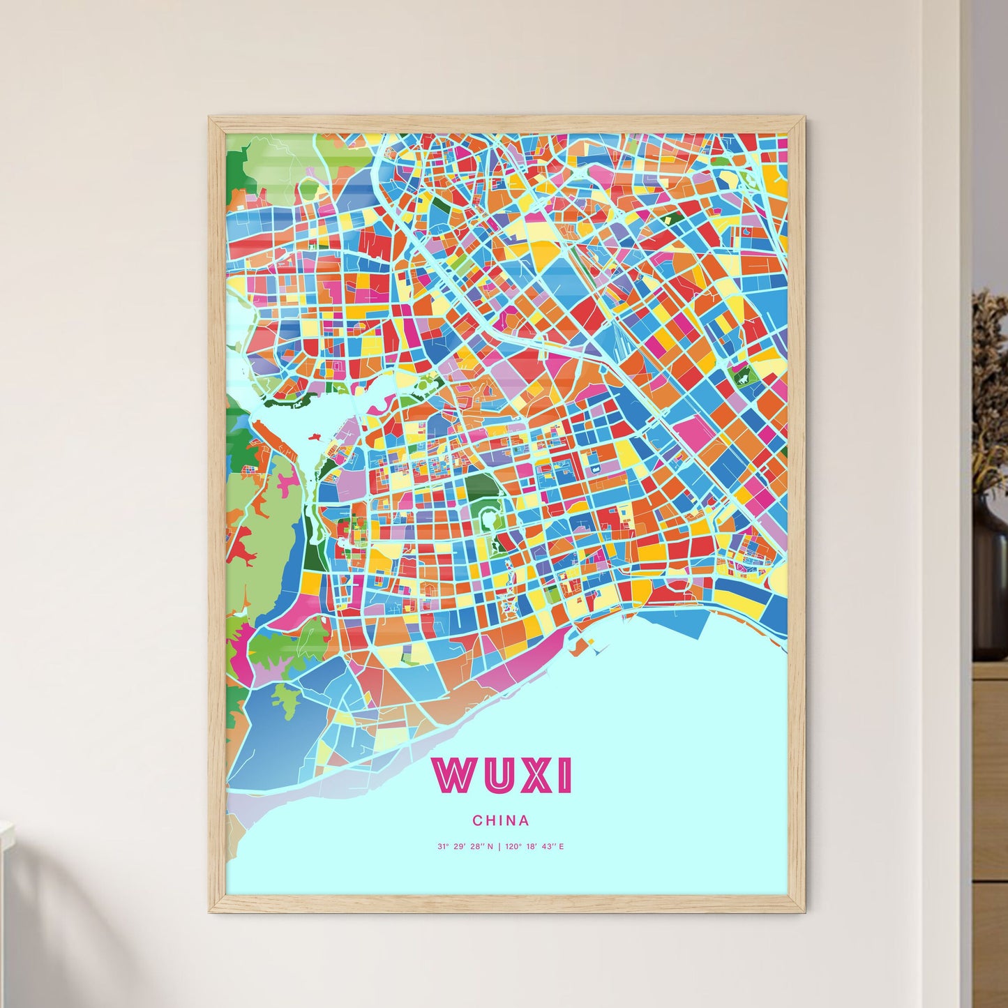 Colorful WUXI CHINA Fine Art Map Crazy Colors