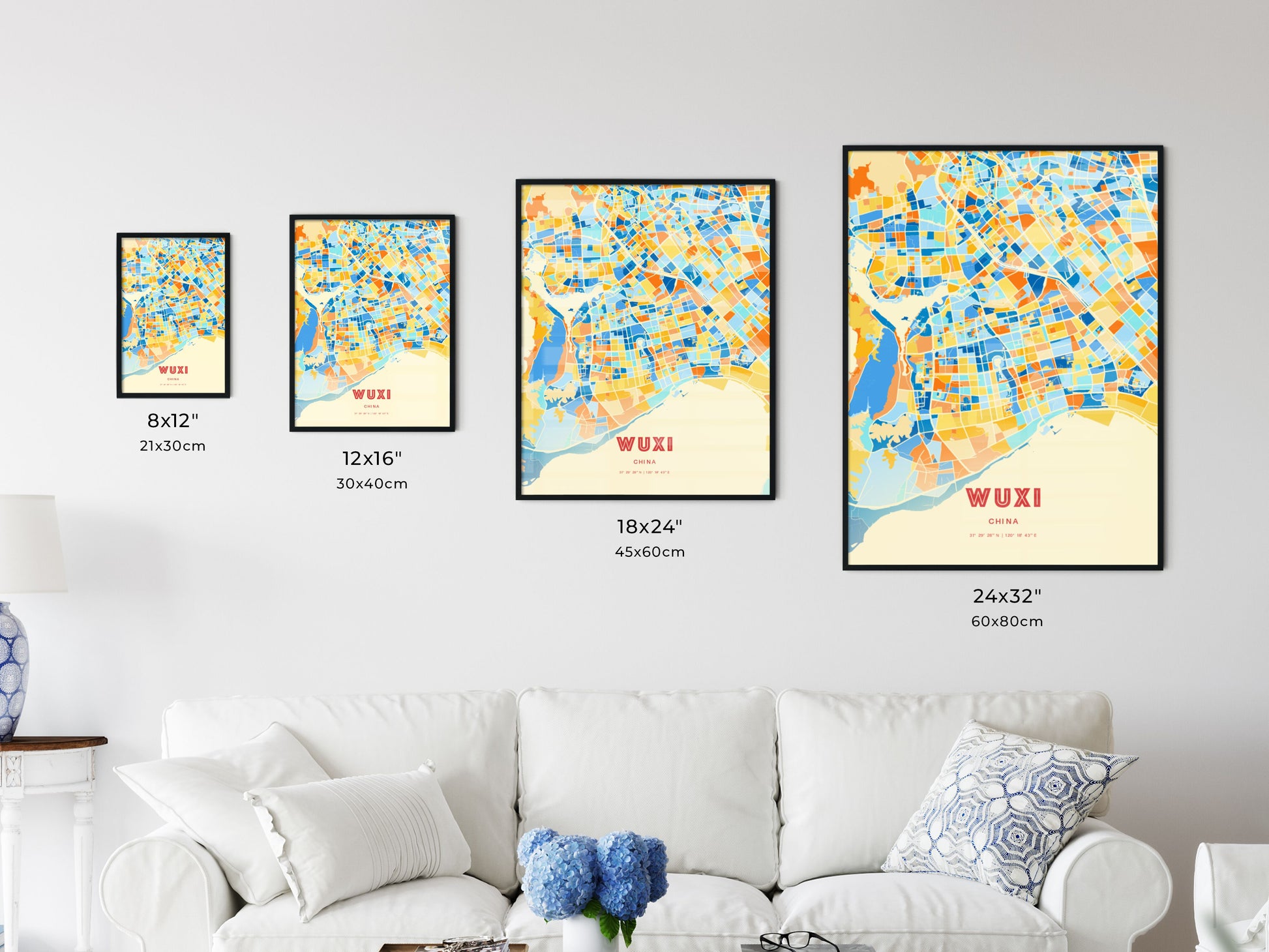 Colorful WUXI CHINA Fine Art Map Blue Orange