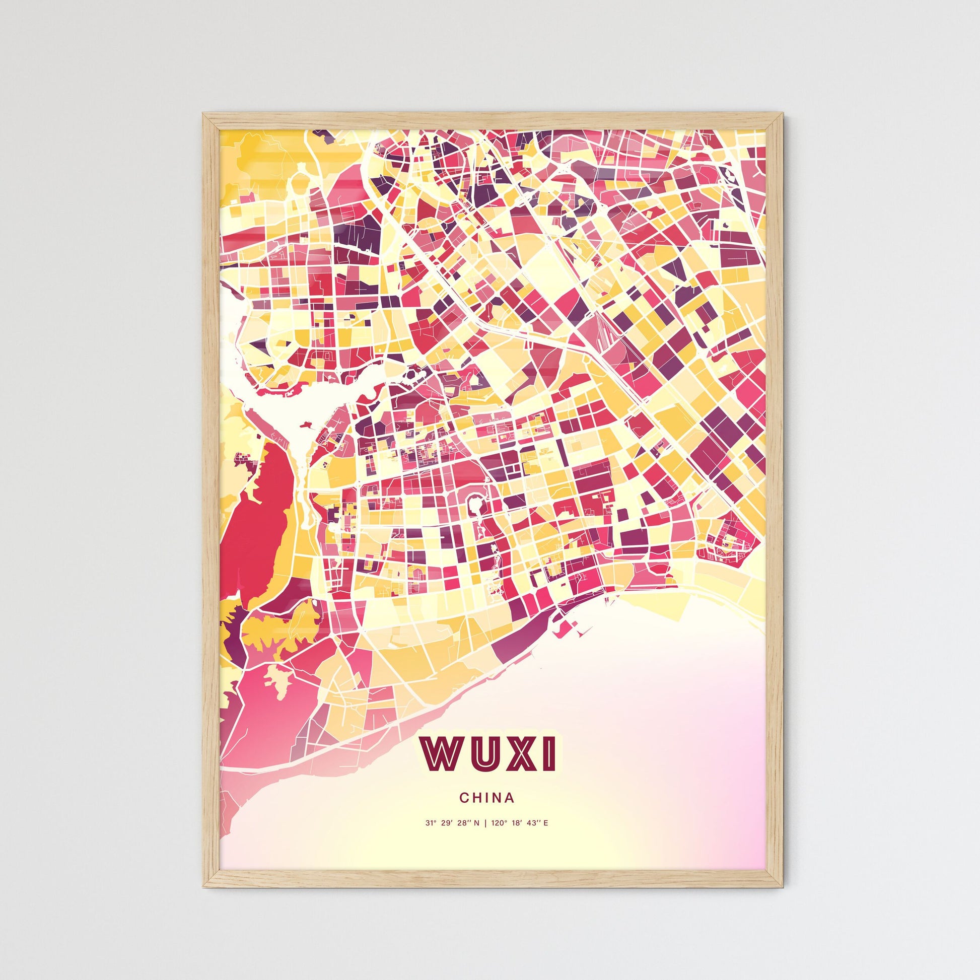 Colorful WUXI CHINA Fine Art Map Hot Red