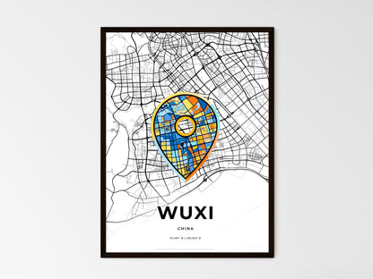 WUXI CHINA minimal art map with a colorful icon. Style 1