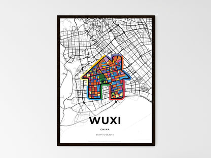 WUXI CHINA minimal art map with a colorful icon. Style 3