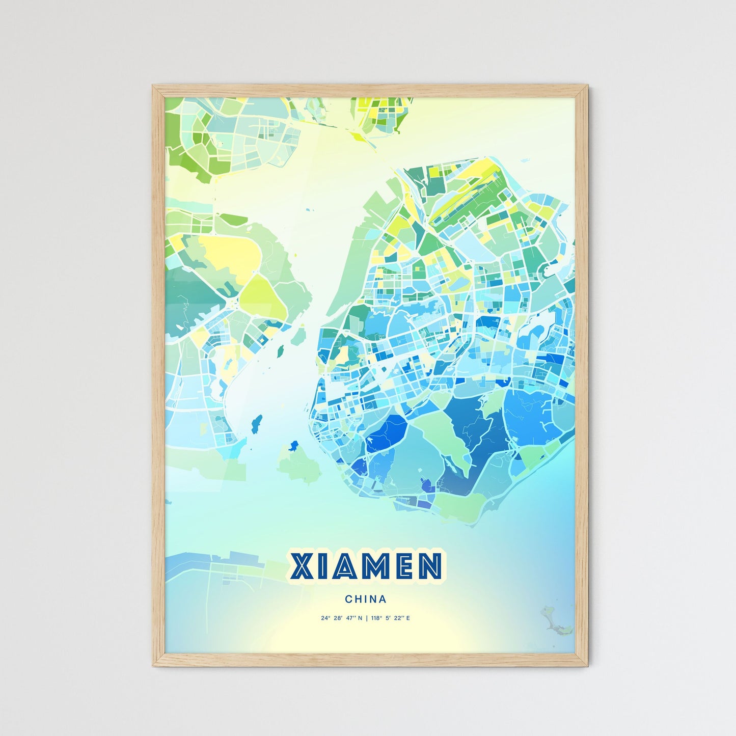 Colorful XIAMEN CHINA Fine Art Map Cool Blue