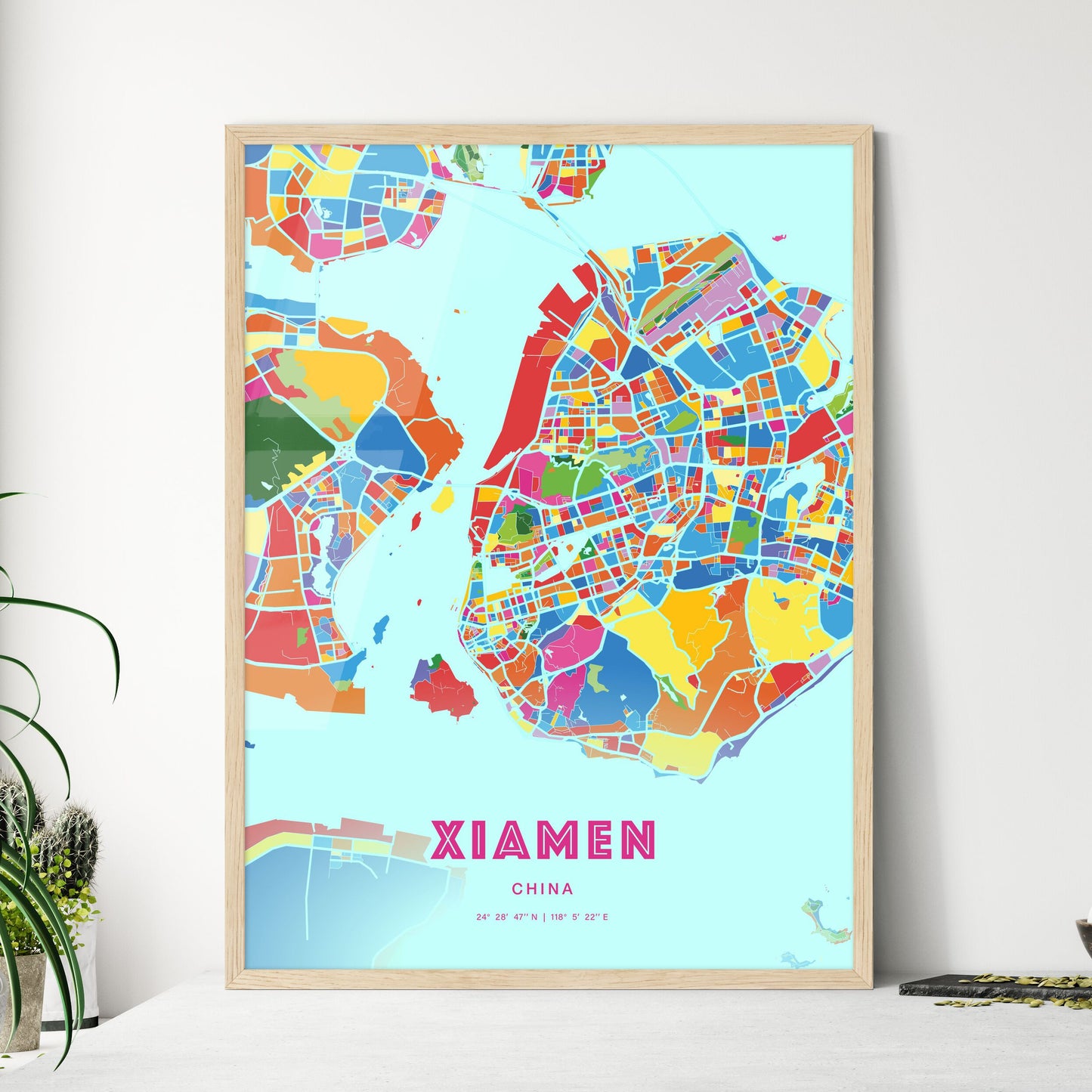 Colorful XIAMEN CHINA Fine Art Map Crazy Colors