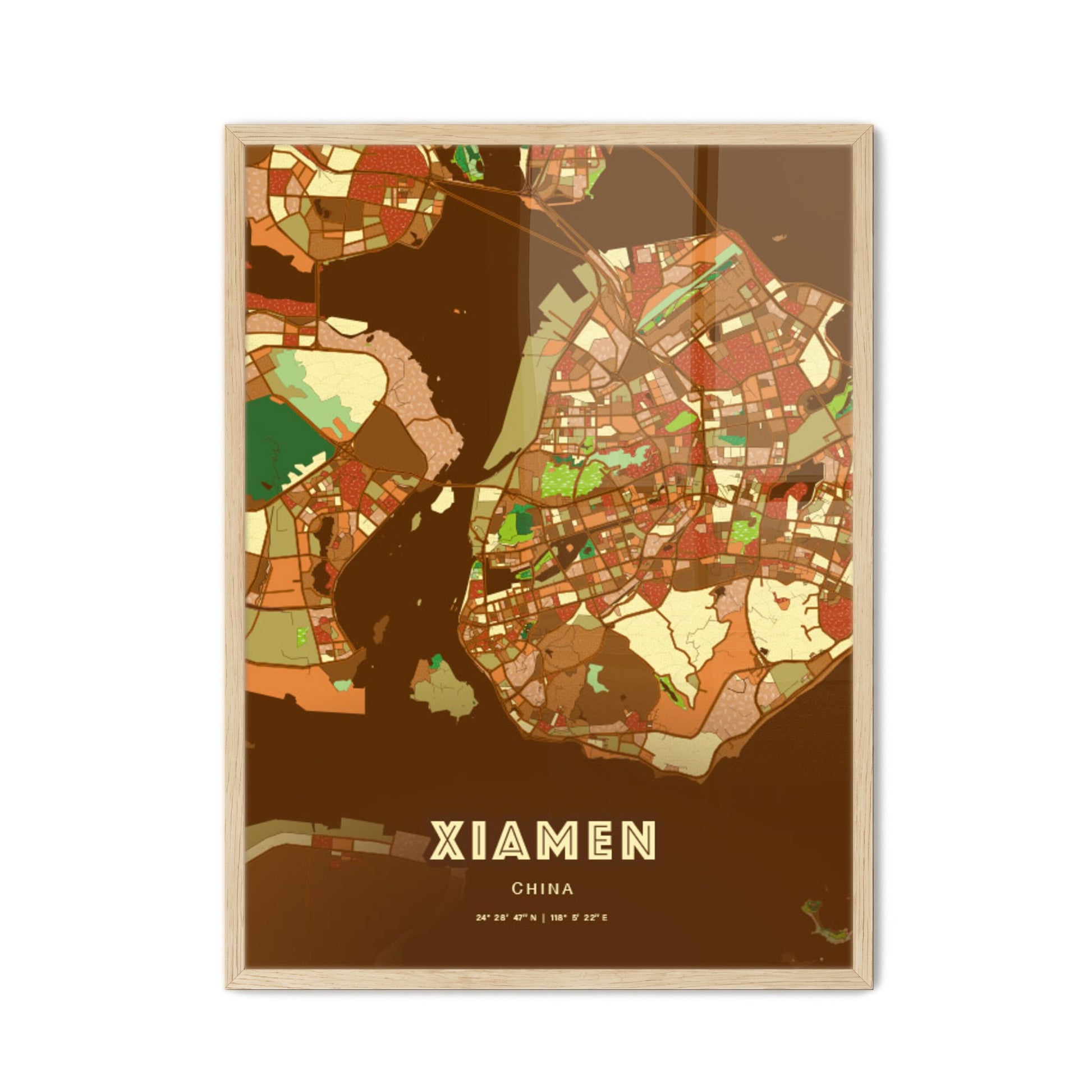 Colorful XIAMEN CHINA Fine Art Map Farmhouse