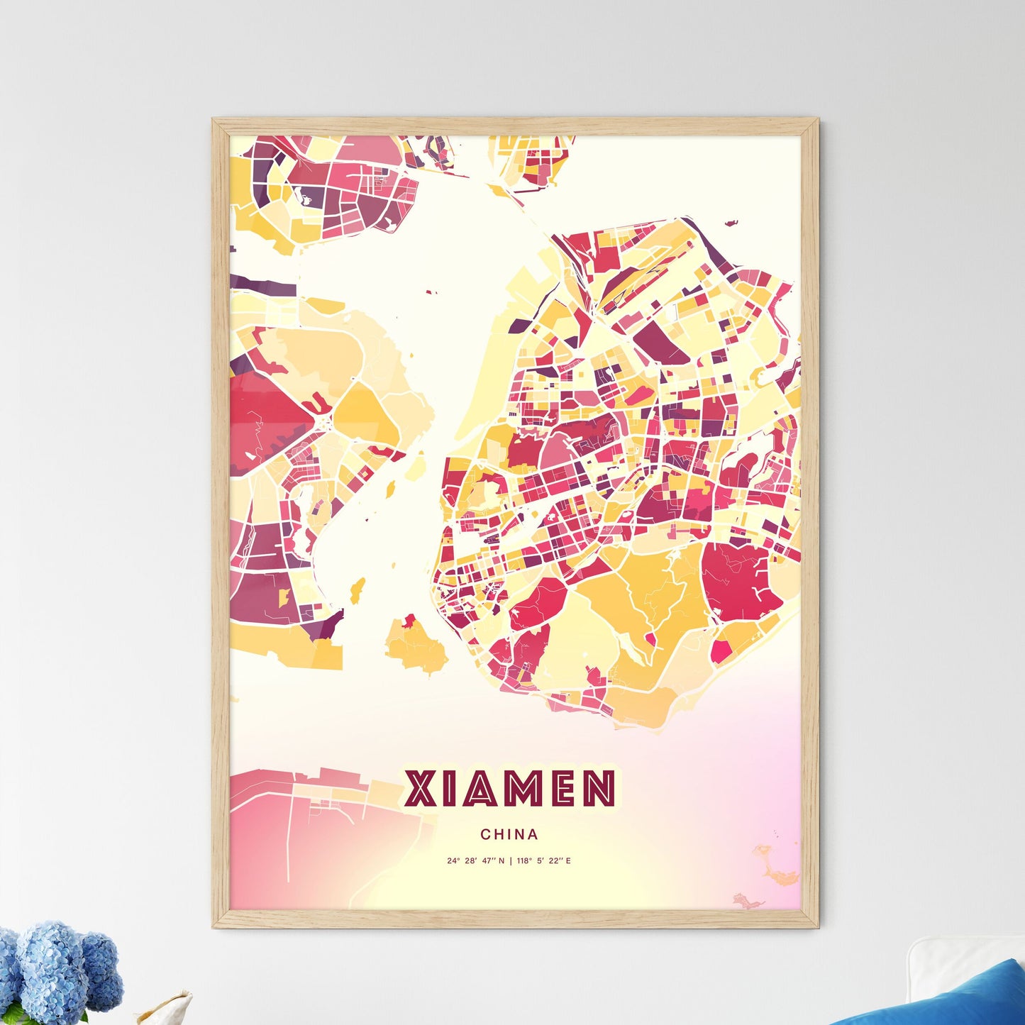 Colorful XIAMEN CHINA Fine Art Map Hot Red