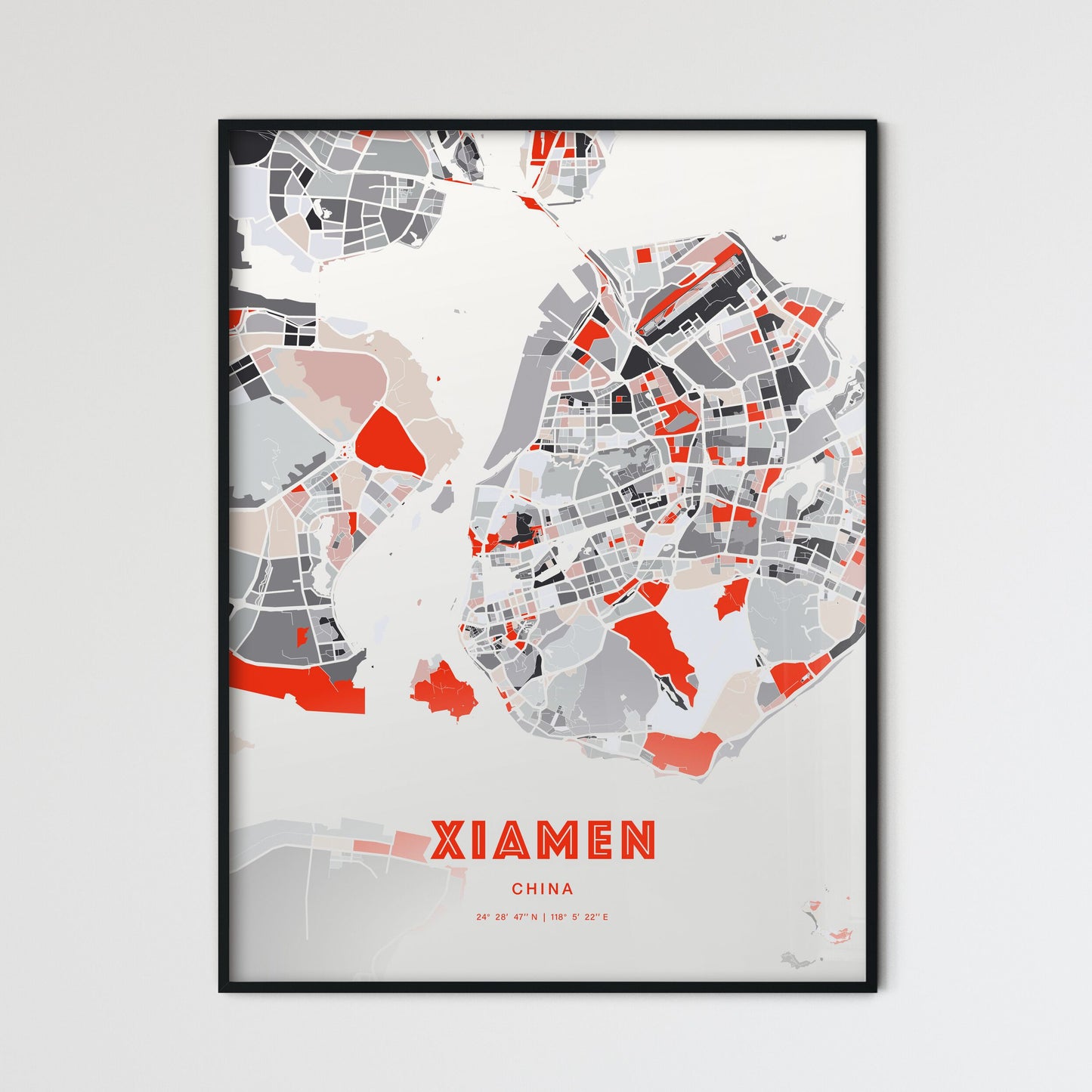 Colorful XIAMEN CHINA Fine Art Map Modern