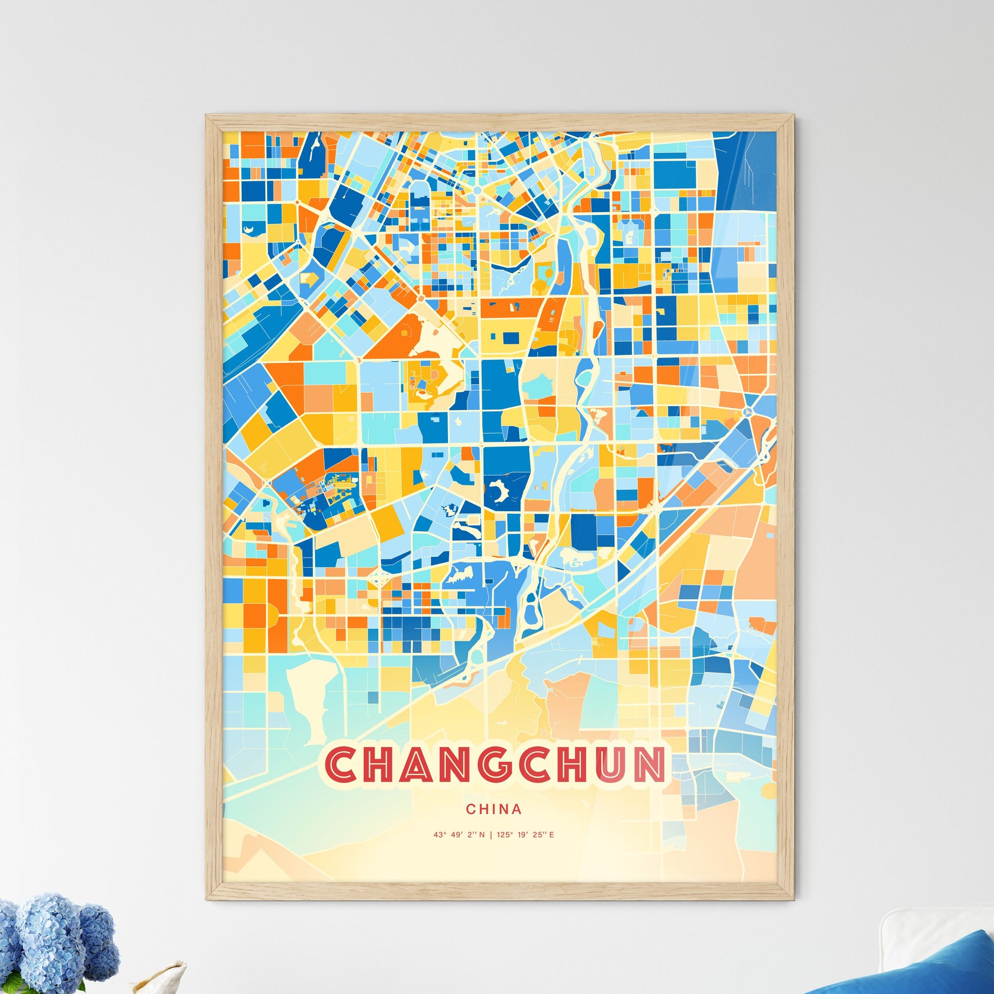 Colorful CHANGCHUN CHINA Fine Art Map Blue Orange