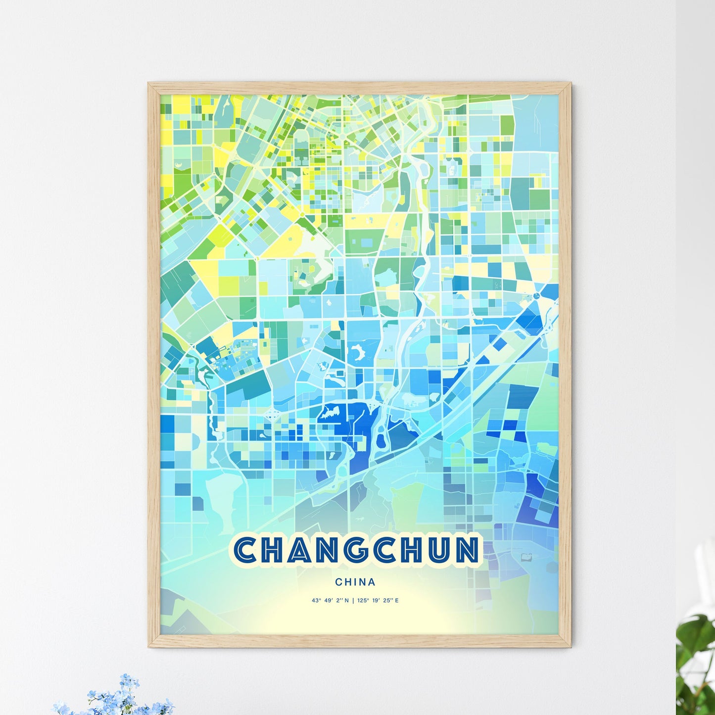 Colorful CHANGCHUN CHINA Fine Art Map Cool Blue