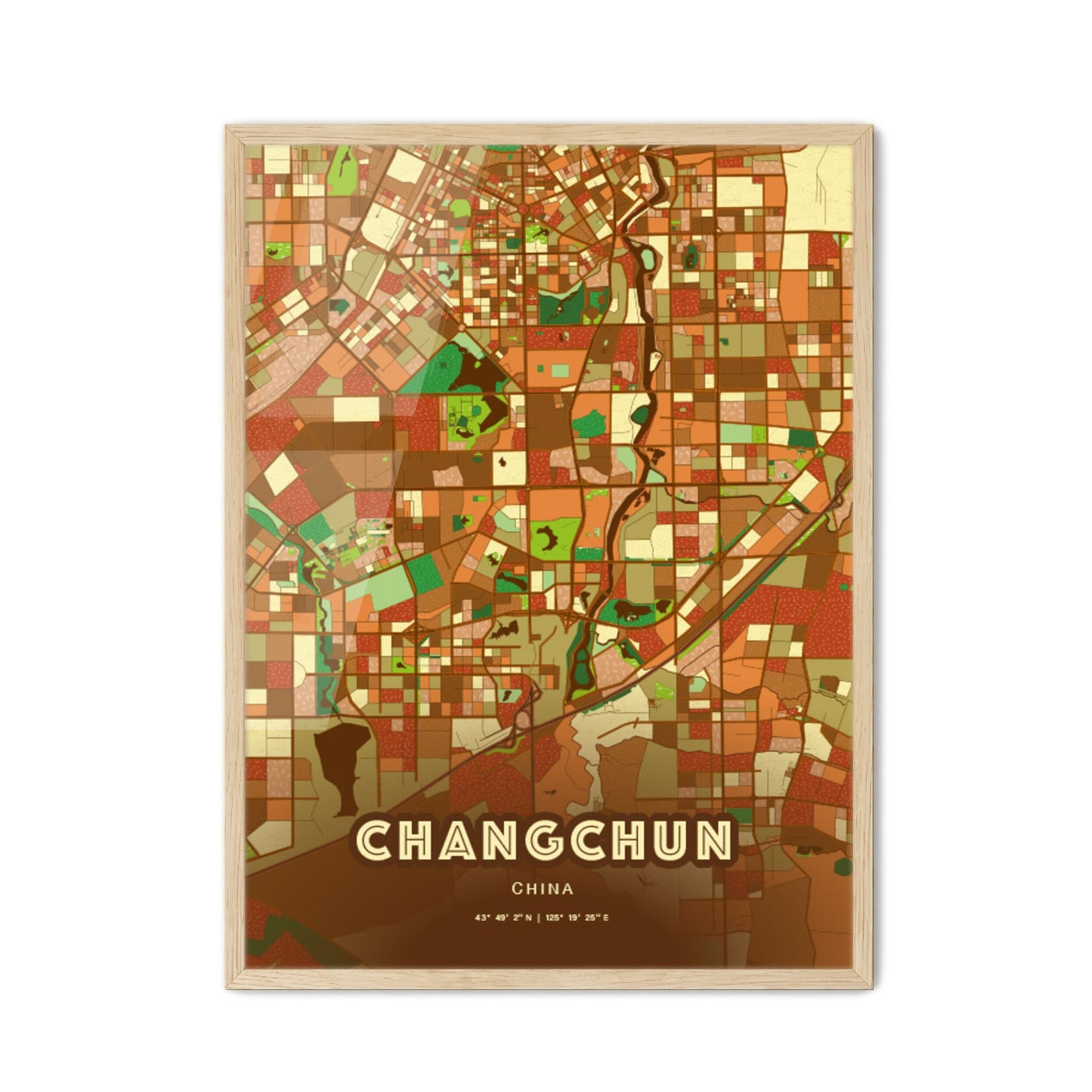 Colorful CHANGCHUN CHINA Fine Art Map Farmhouse