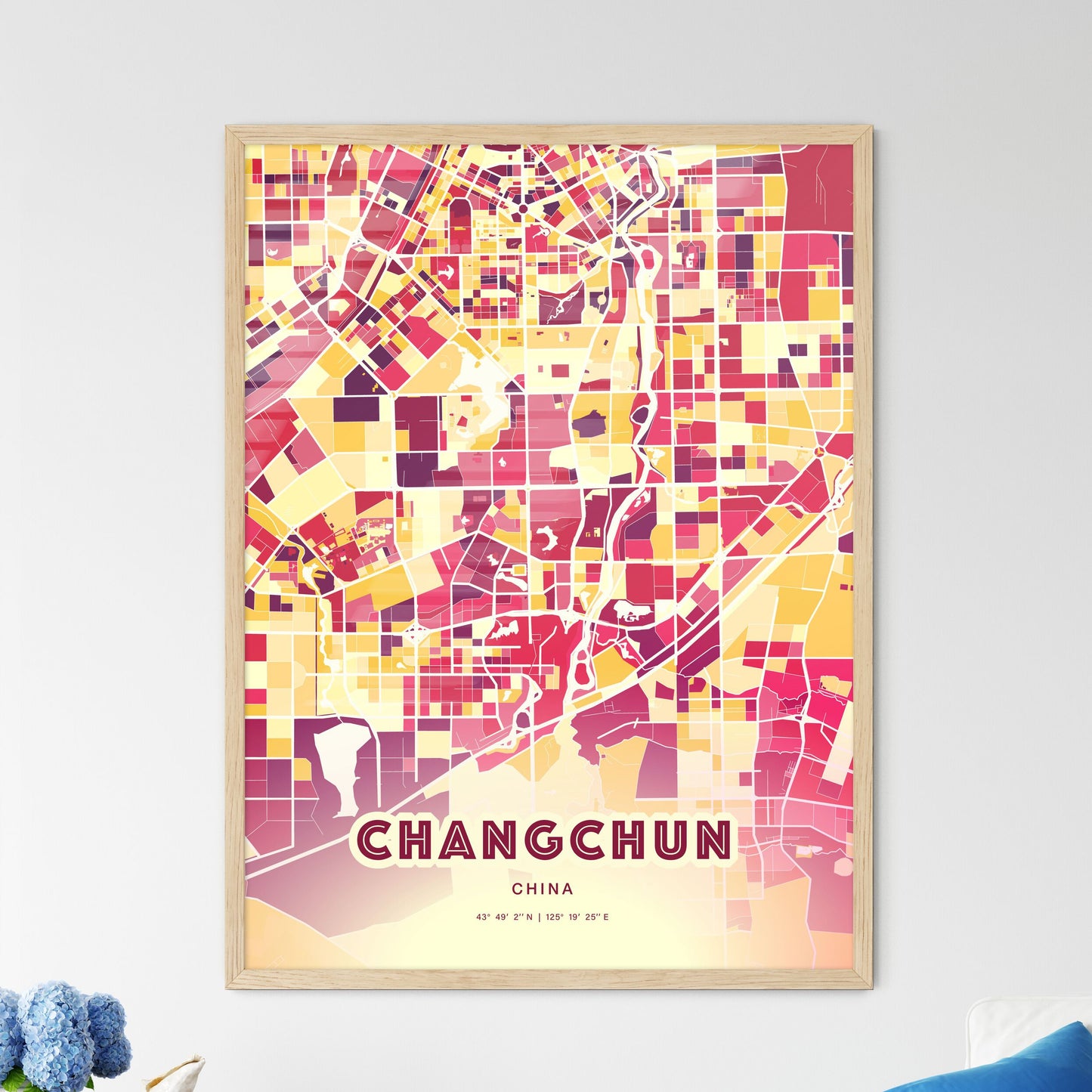 Colorful CHANGCHUN CHINA Fine Art Map Hot Red