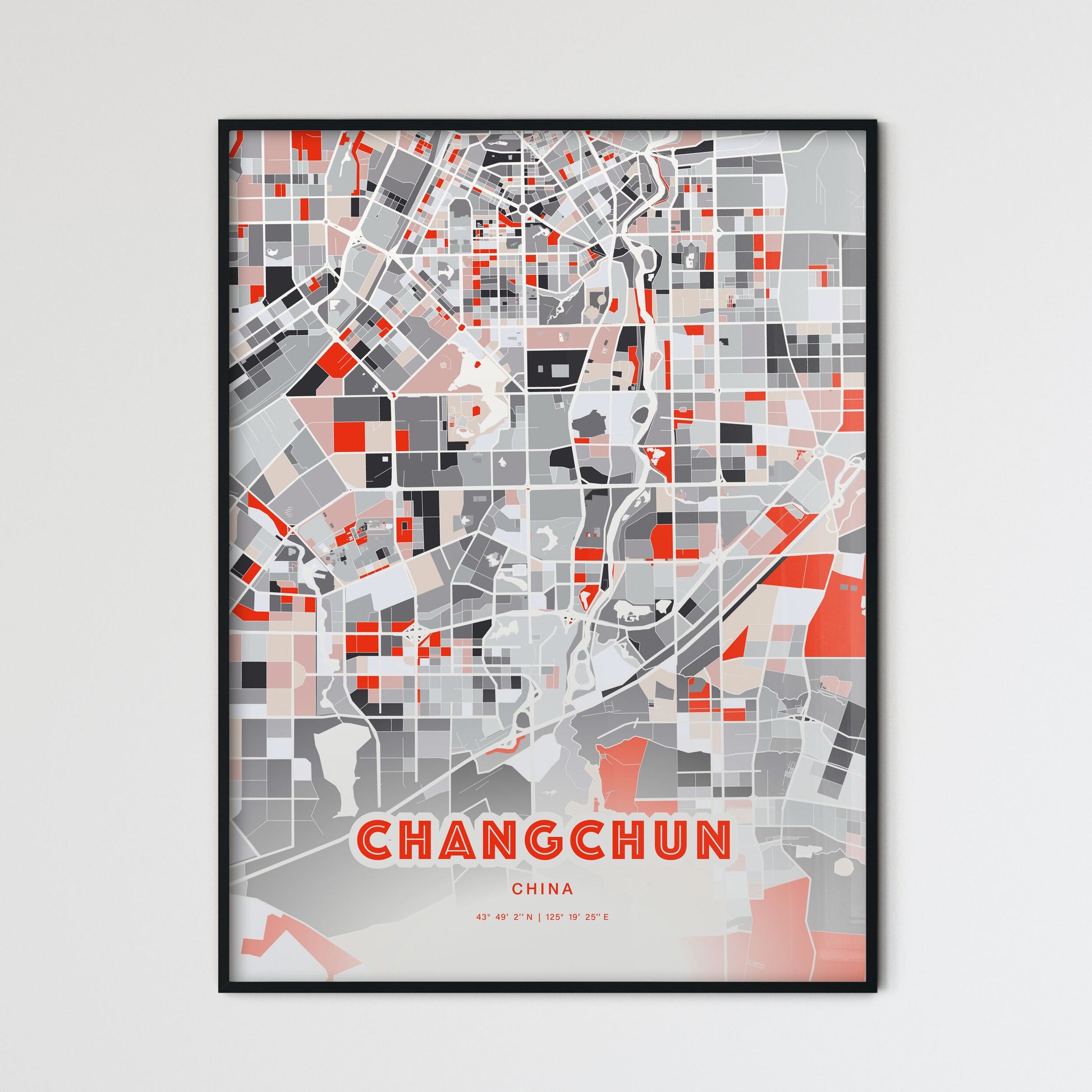 Colorful CHANGCHUN CHINA Fine Art Map Modern