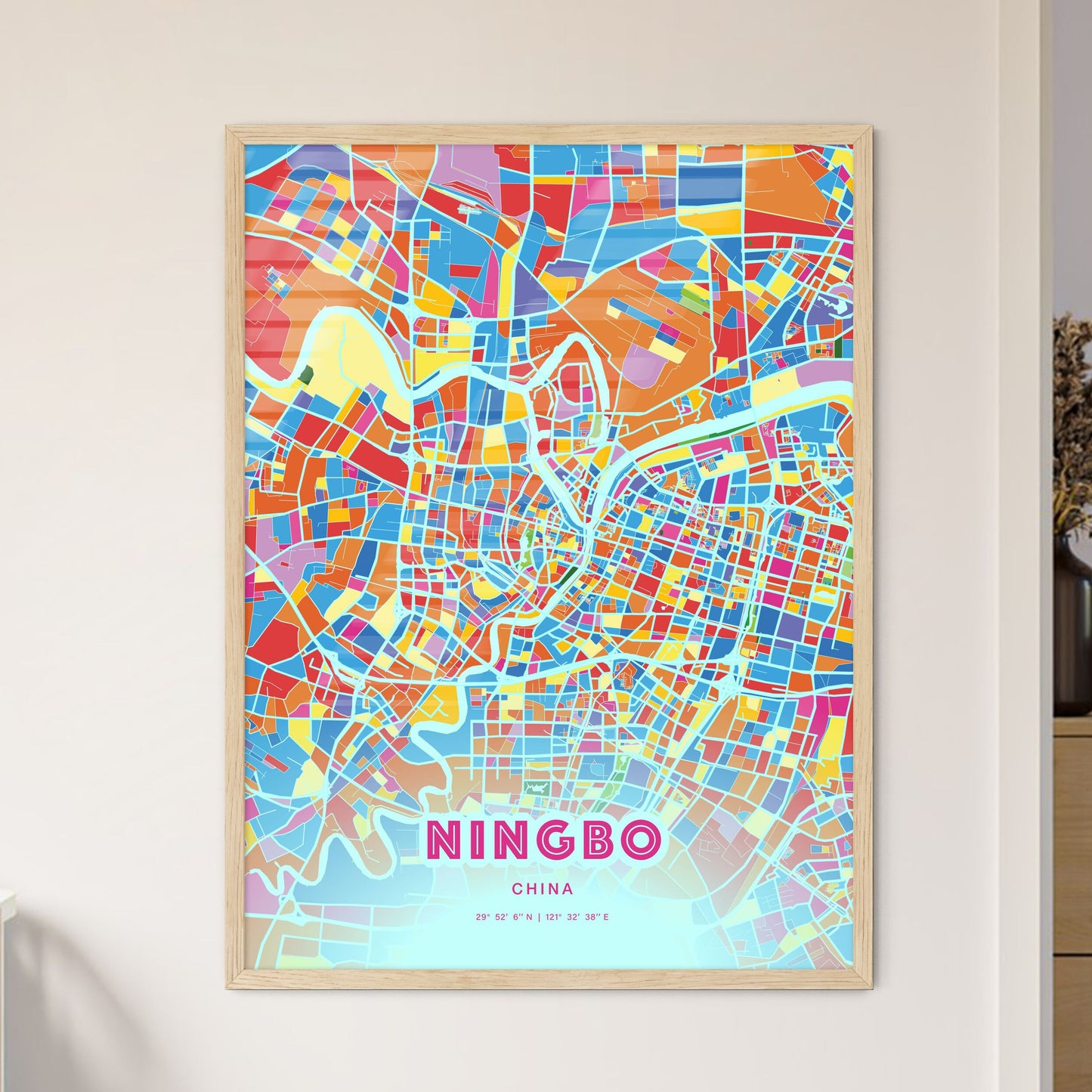 Colorful NINGBO CHINA Fine Art Map Crazy Colors