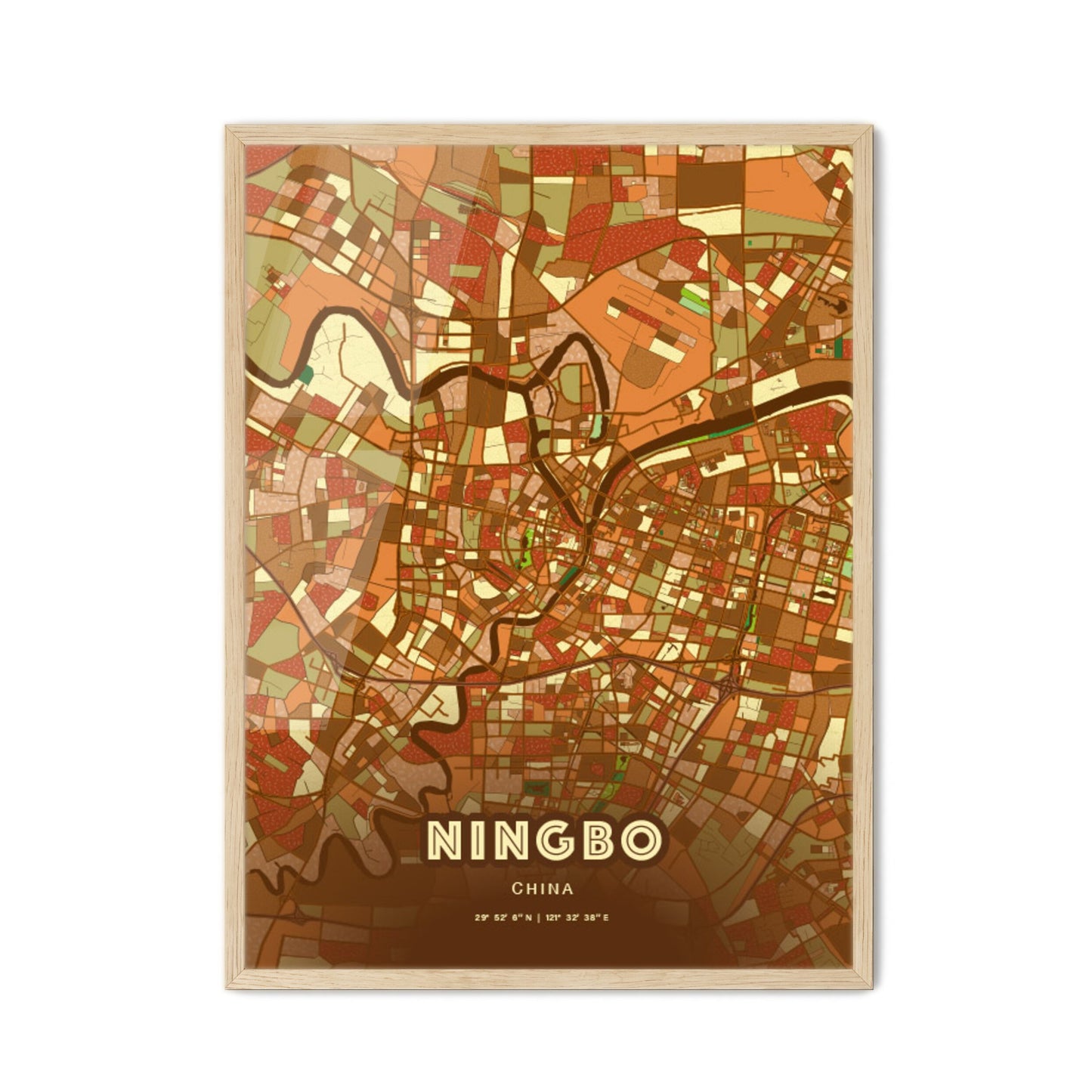 Colorful NINGBO CHINA Fine Art Map Farmhouse