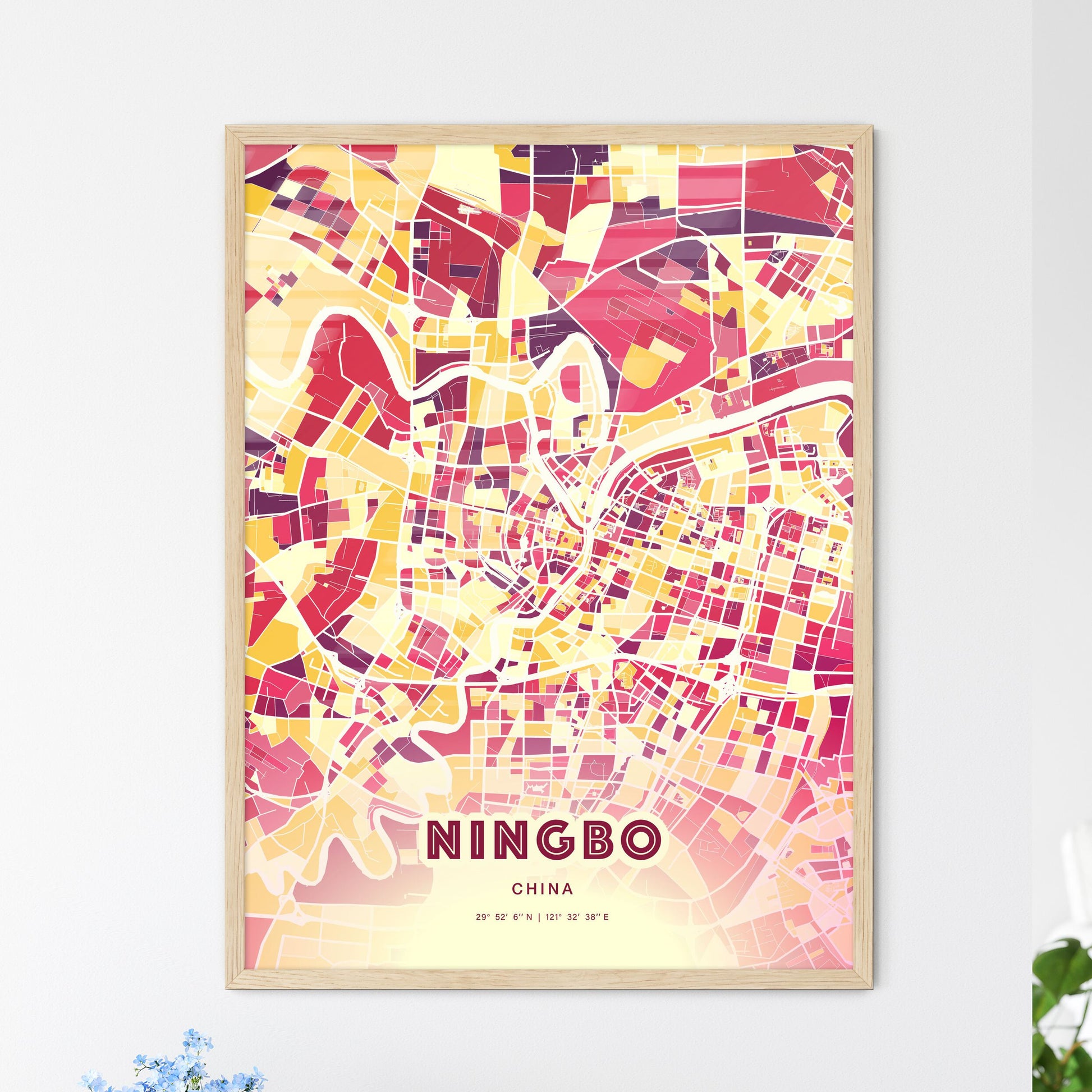 Colorful NINGBO CHINA Fine Art Map Hot Red