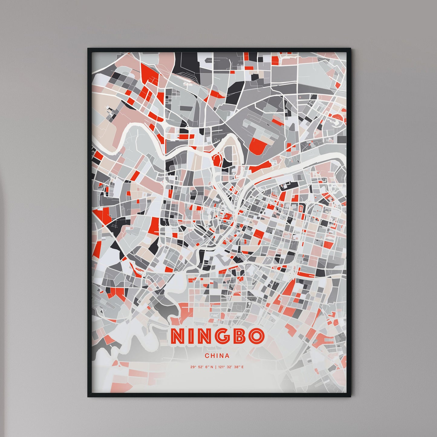 Colorful NINGBO CHINA Fine Art Map Modern