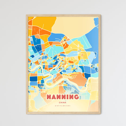 Colorful NANNING CHINA Fine Art Map Blue Orange