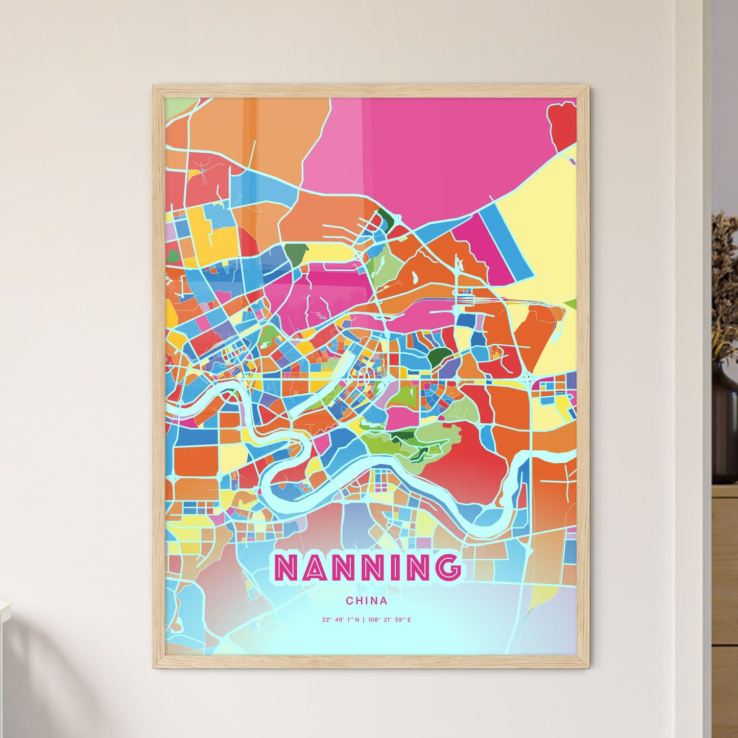 Colorful NANNING CHINA Fine Art Map Crazy Colors
